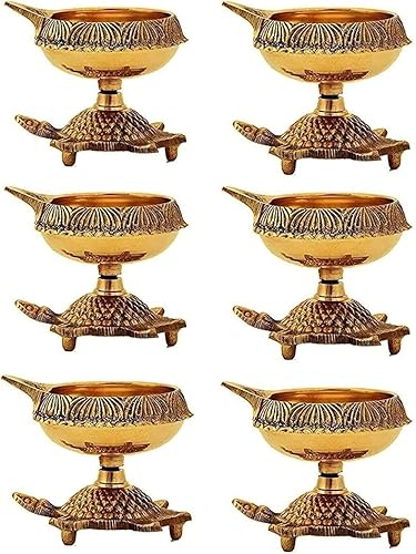 Miniatura 13 de SATVIK 2 piezas de tortuga Diya de latón puro, lámpara de aceite tradicional para decoración Diwali Diseño duradero y elegante (paquete de 2)