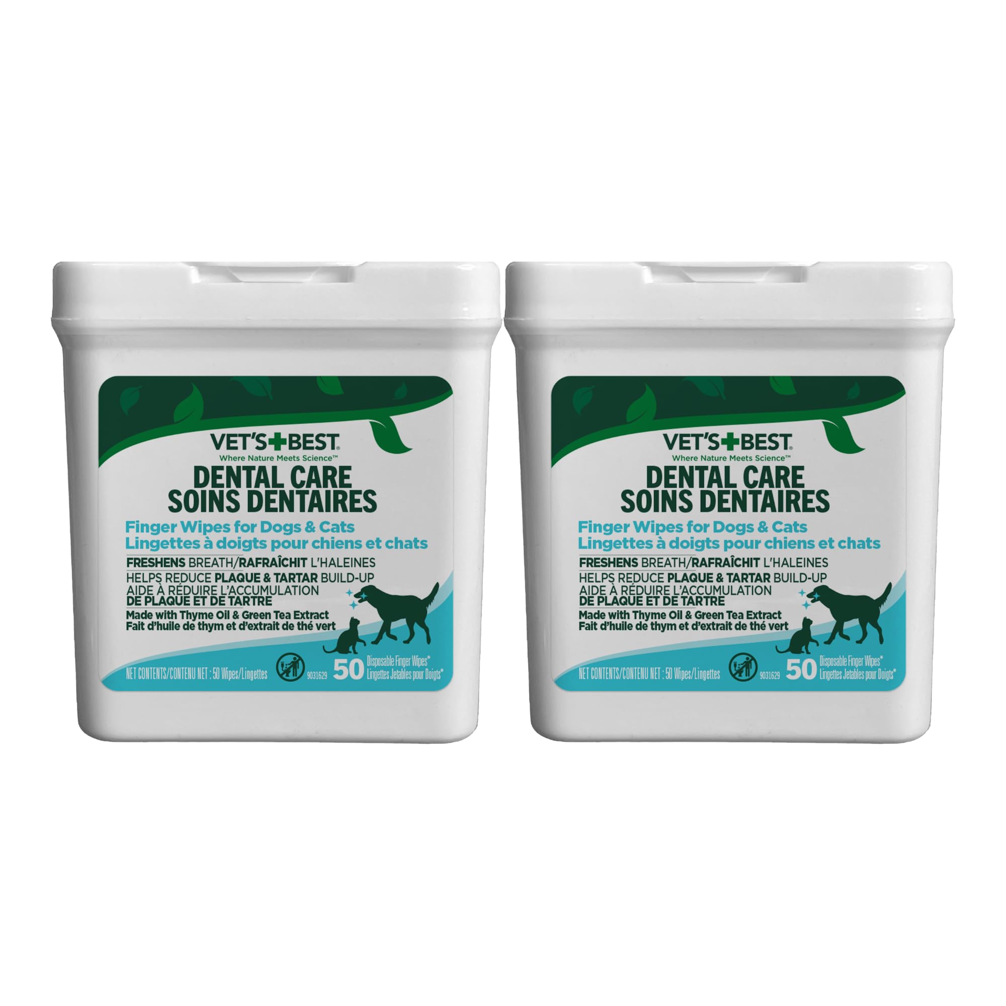 Vet's Best Dental Care Finger Wipes (2 Pack) for Dogs &amp; Cats - 50ct