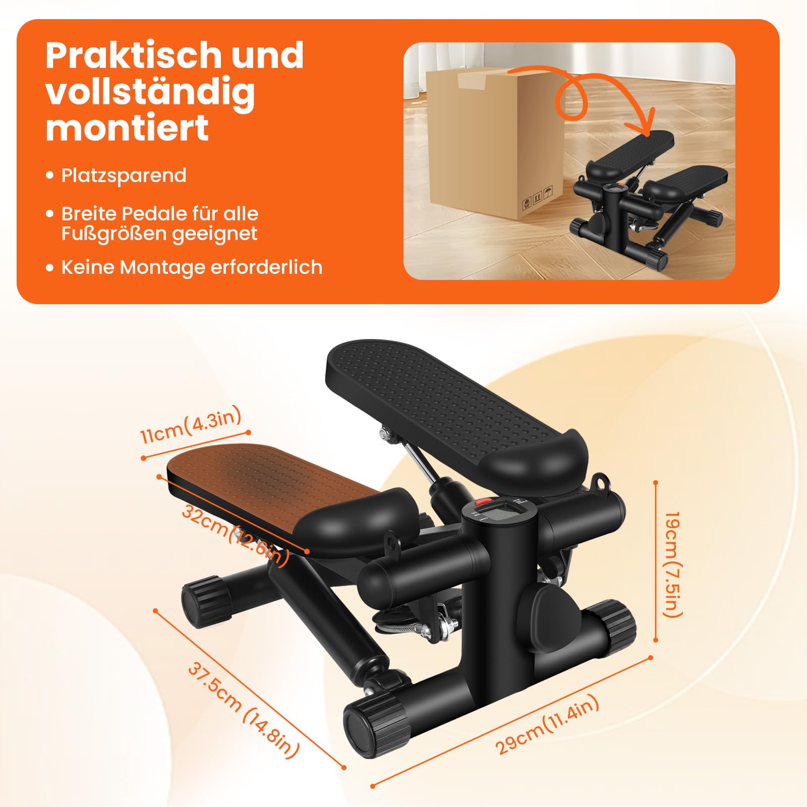 himaly Mini Stepper für Zuhause, Exercise Stair Stepper 100kg, Treppensteiger Fitnessgerät with Widerstandsbändern, Up-Down Swing Stepper mit LCD Display für Bein Arm Butt
