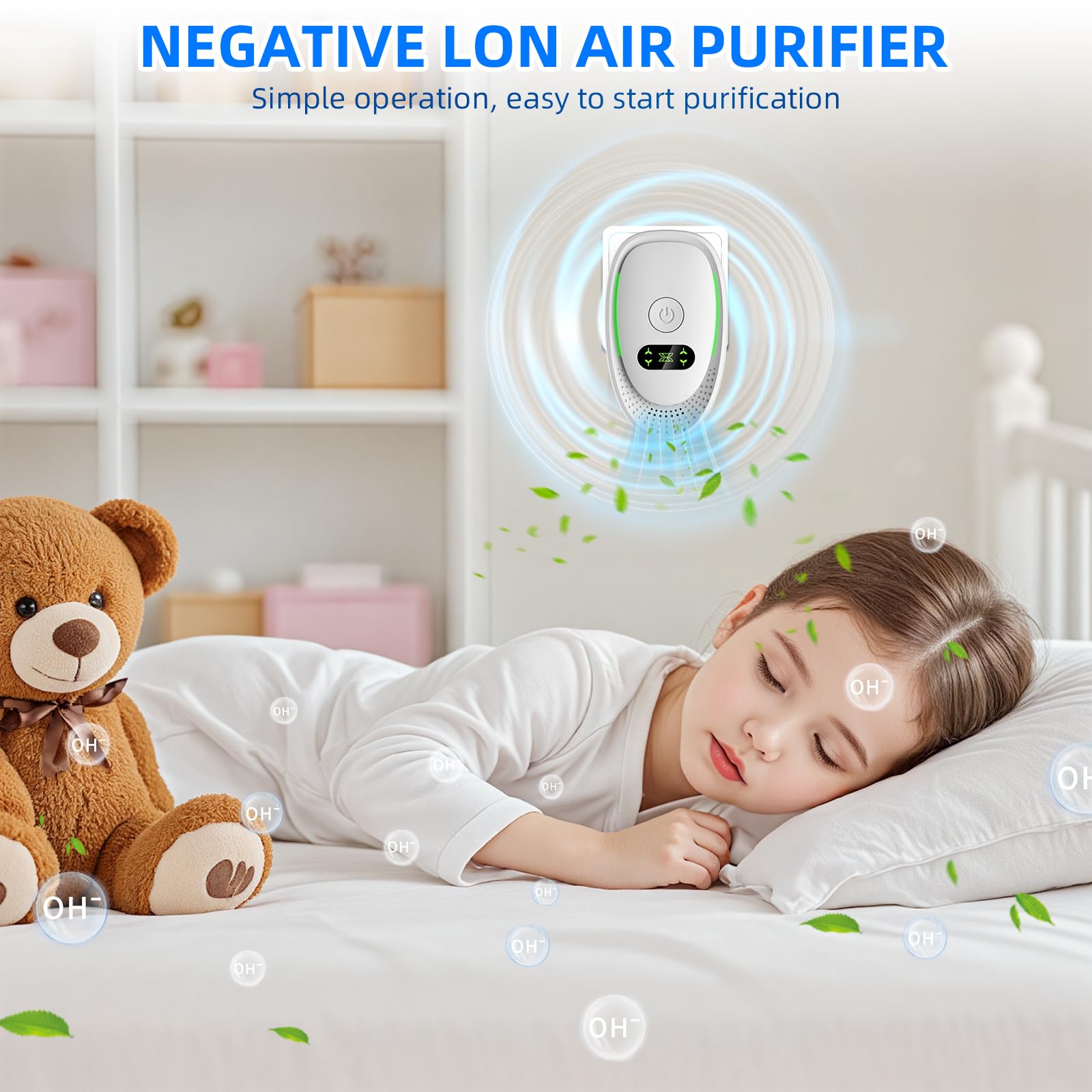 Confezione da 6 purificatori d'aria, ionizzatore negativo 2025 per la casa, mini filtro d'aria mobile senza filtro con luce verde per odori, polvere di fumo, animali domestici, funzionamento