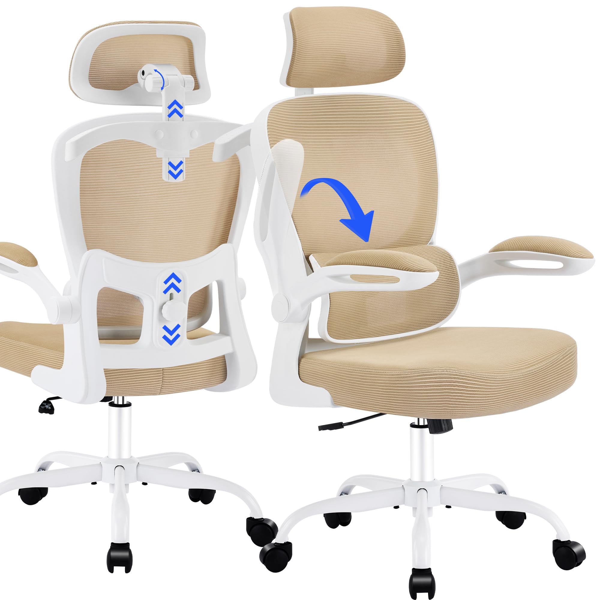 Coscendo Ergonomic Office Chair with Headrest & Lumbar Support, Khaki