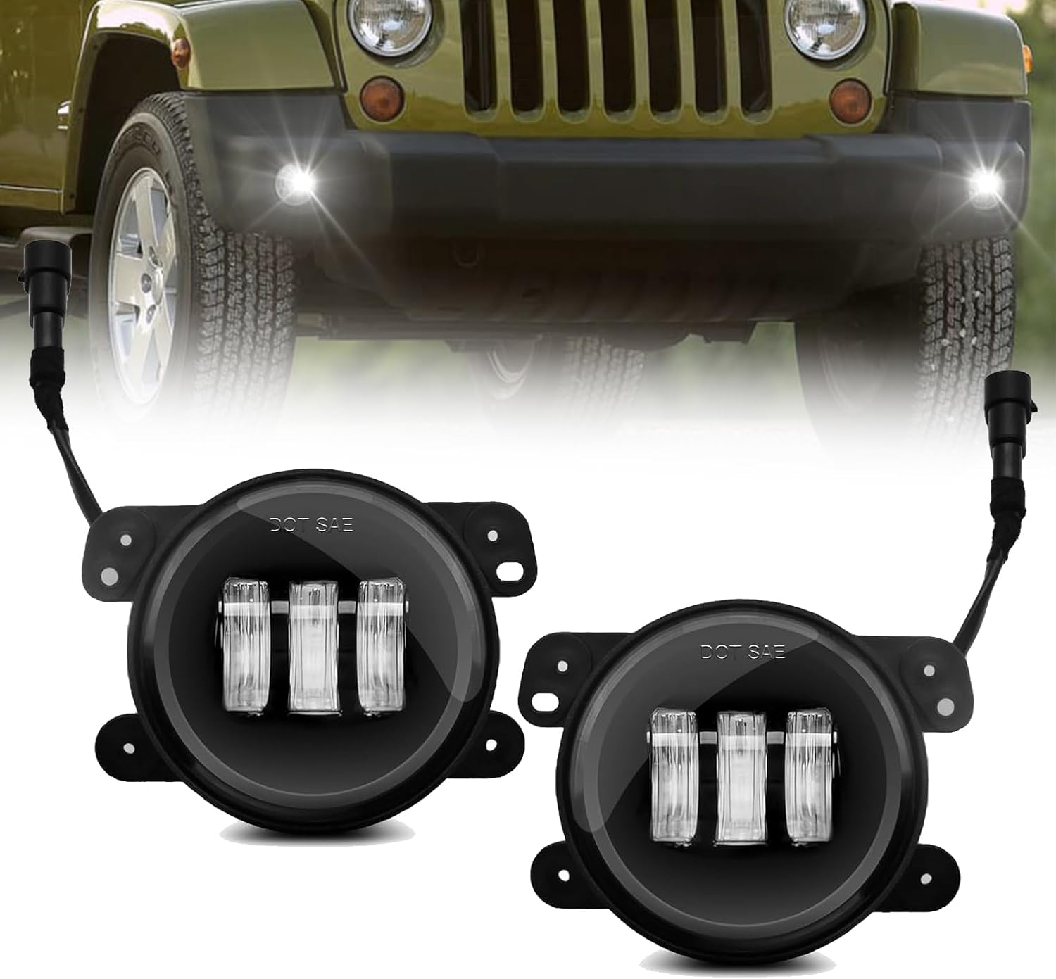 LED Fog Lights Assembly Compatible With Jeep Wrangler 2007-2018 DRL Front Bumper Driving Fog Lamp Kits Fog Light Driver & Passenger Side