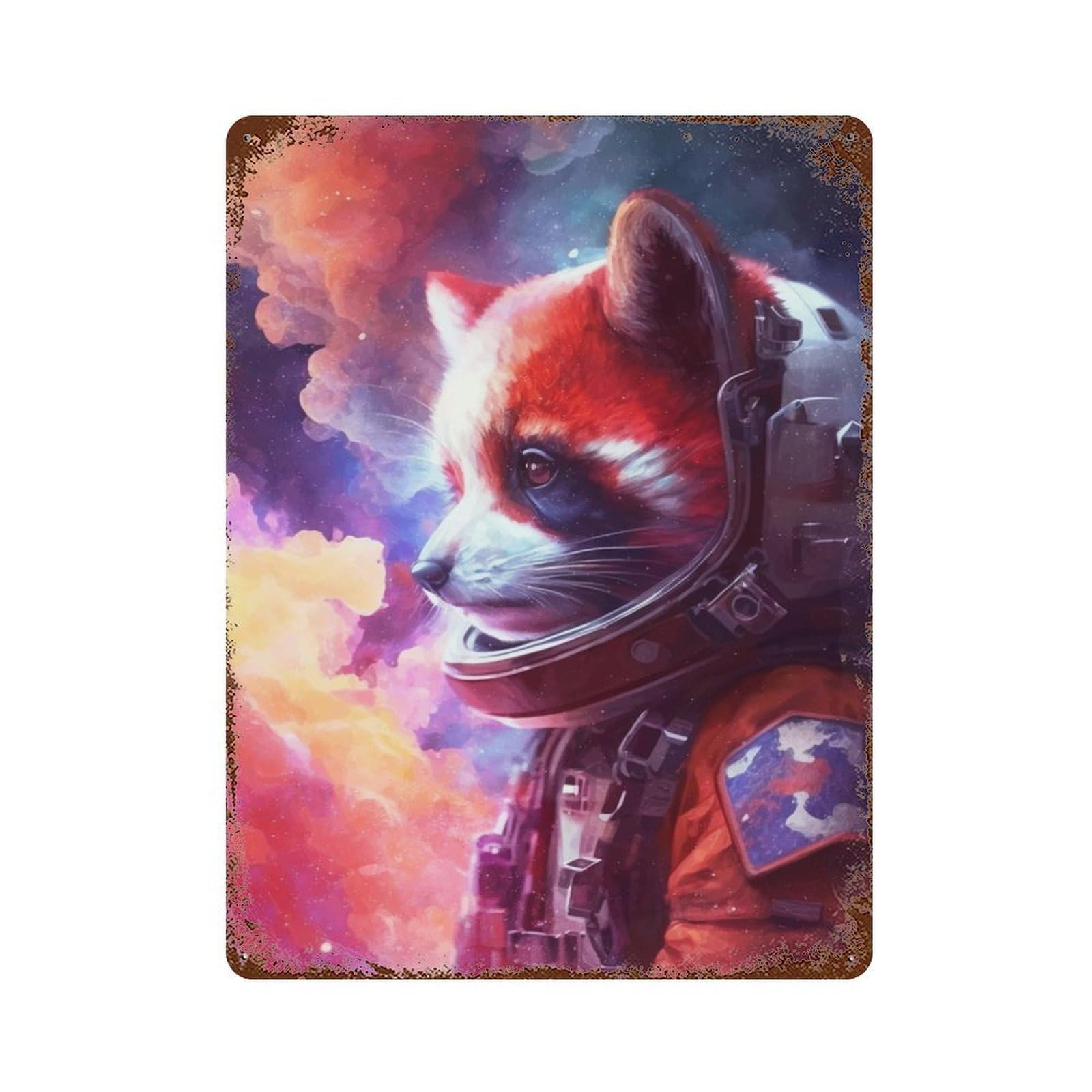 Galaxy Red Panda Vintage Metal Tin Sign 15.7"x11.8", for Cafe, Home Bar And Lounge Decor, Vintage Wall Decor