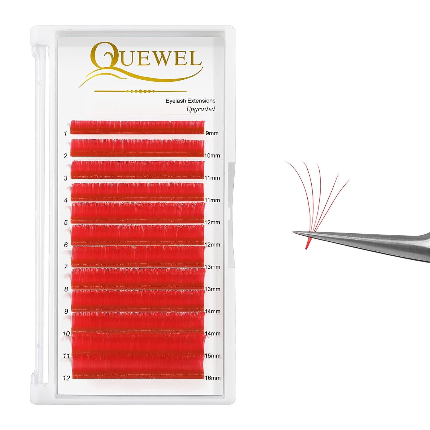 Easy Fan Volume Lashes .07 D Curl Red Volume Lash Extensions 9-16mm Mixed Lash Tray Color Lashes Extension Self Fanning 2D-10D Volume Eyelash Extensions by QUEWEL (Red 0.07 D 9-16mm)