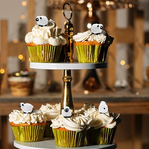 Miniatura 7 de Bbiamsleep 40 piezas de figuras de oveja en miniatura, mini figuras blancas de oveja de resina, decoración de pastel de ovejas para jardín de hadas,