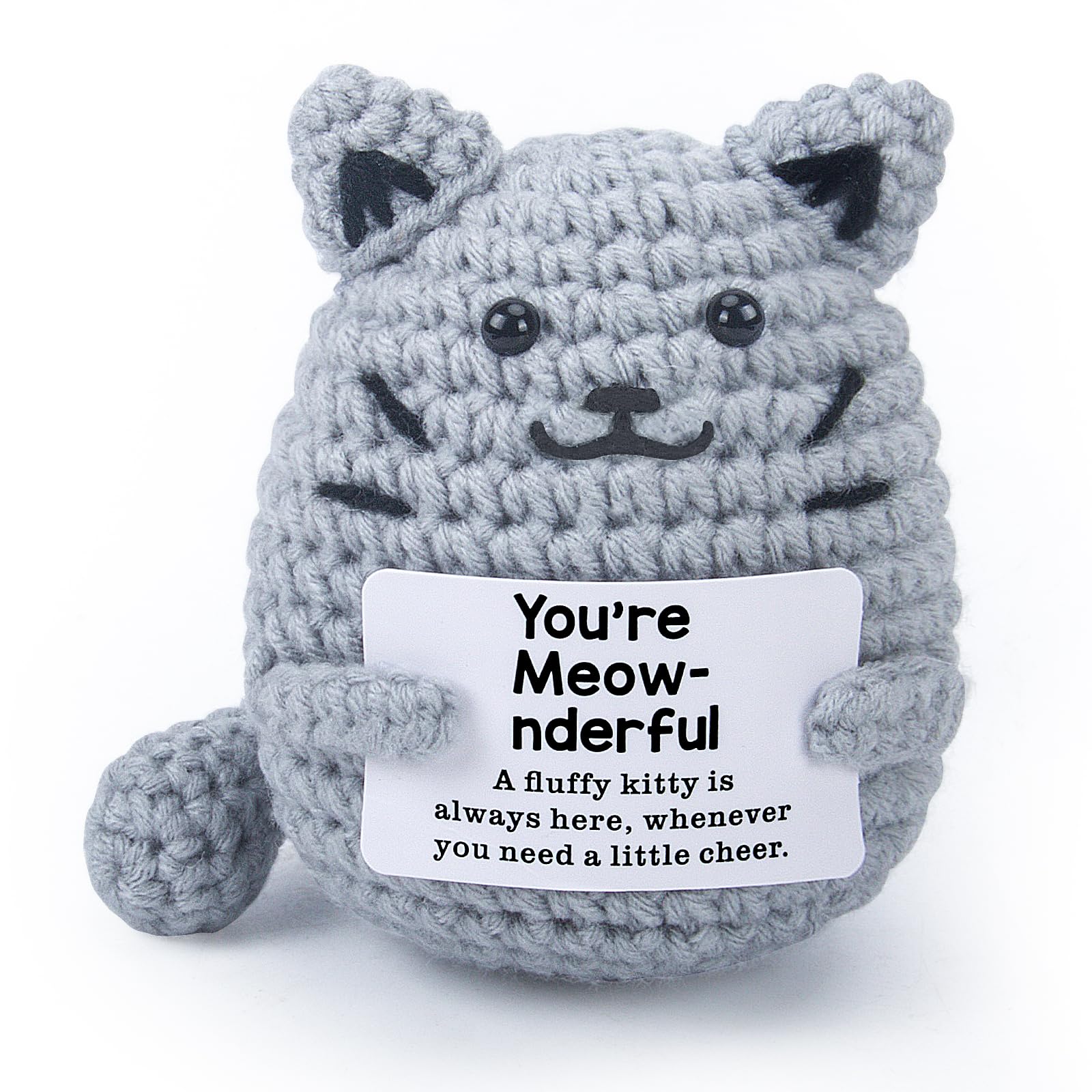 atimier Handmade Cute & Funny Crochet Cat - Inspirational & Colleague Gifts for Men | Positive Animal Decor | Valentine's Day, Birthday Stocking
