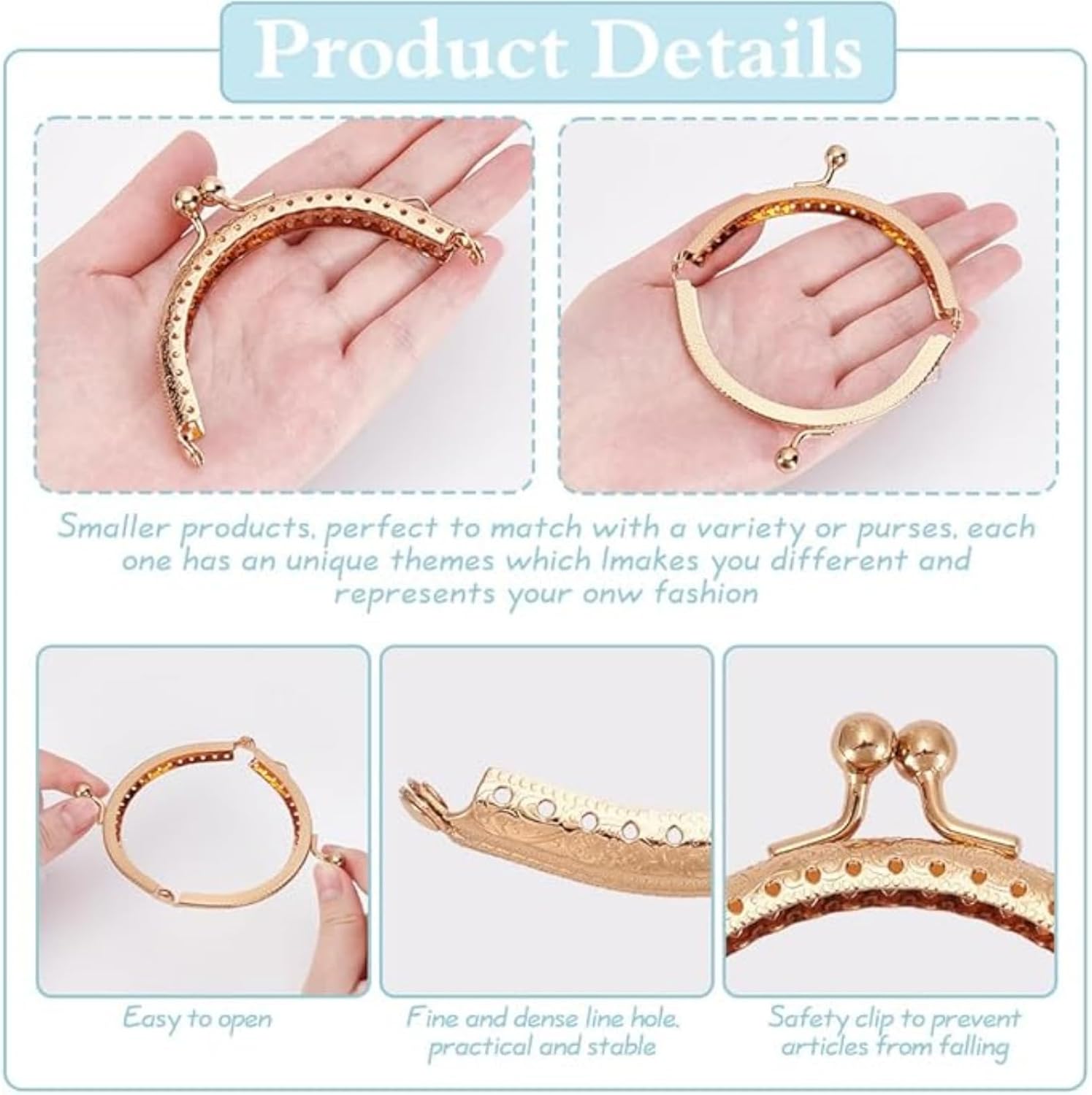 3-Pack Vintage Metal Coin Purse Frames with Arch Clasp – Small Handbag Clutch Kit for DIY Sewing Craft, 8.5 cm, Lightweight (29g Each) image 3