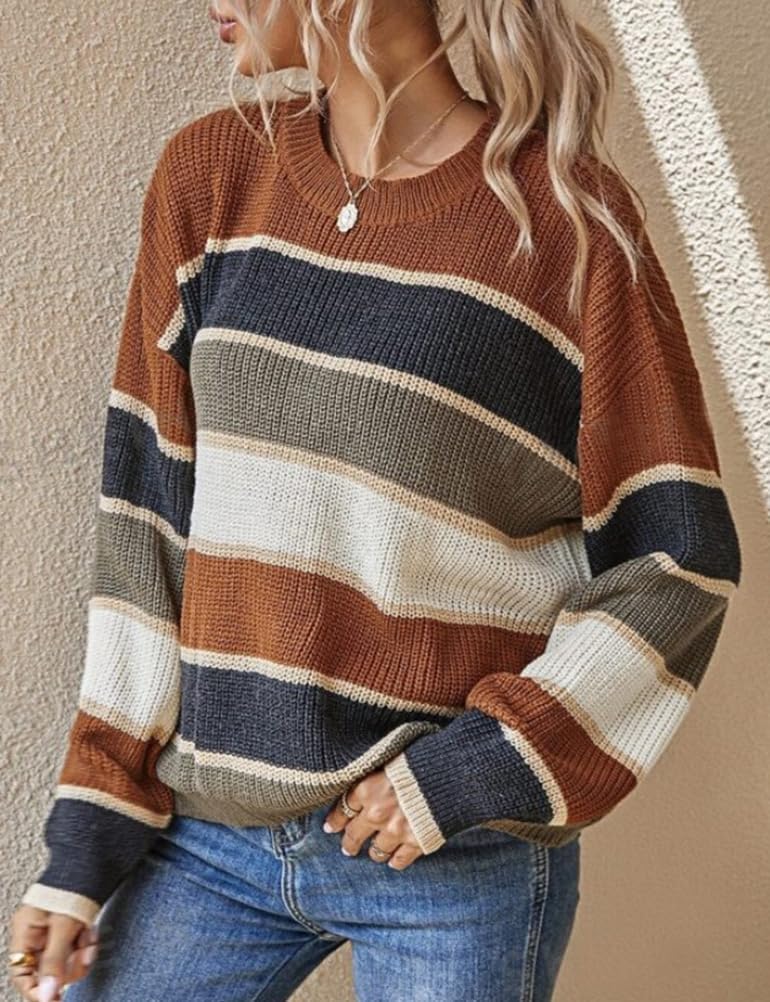 Kinghua Striped Knit Sweater for Women Fall Winter Casual Trendy Crewneck Pullover Color Block Sweaters Y2k Tops - Image 2