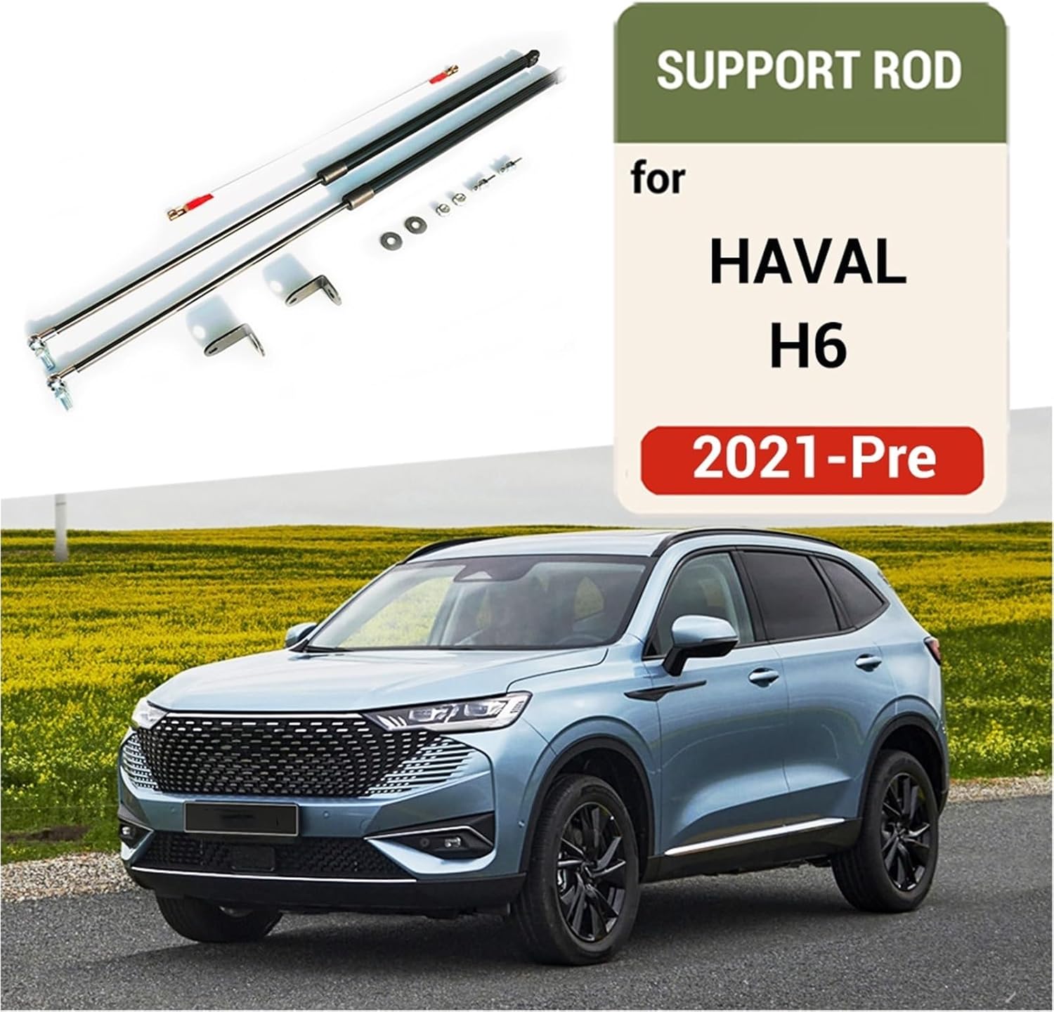 Car Front Hood Cover Spring Gas Lift Support Strut Bars Hydraulic Rod Compatible With Haval H6 2021-2025 Car Styling(Carbon green)