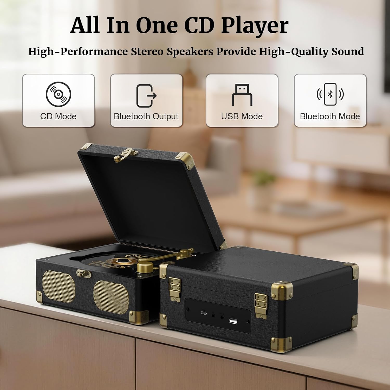 RetroAudio CD Player with Speakers Retro Portable CD Players for Home Music Player with Remote Control, V5.4 Bluetooth in&Out Desktop Suitcase CD Player with AUX in, Headphone Jack, USB Playback