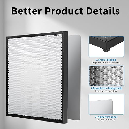 Miniatura 6 de Creality Juego de mesa de trabajo de panal de abeja de acero de 12.598 x 12.598 in, cama láser para cortador láser grabador con hoja de acero y 12