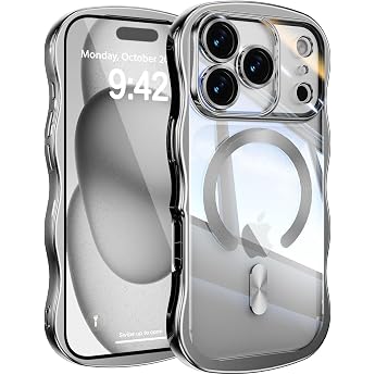 UEEBAI Compatible iPhone 17 Pro Case, Semi-Transparent TPU Electroplating Wave Design Smartphone Case, MagSafe Compatible, Clear, Cute, Popular, Stylish, Thin, Lightweight, Shockproof, Electroplated