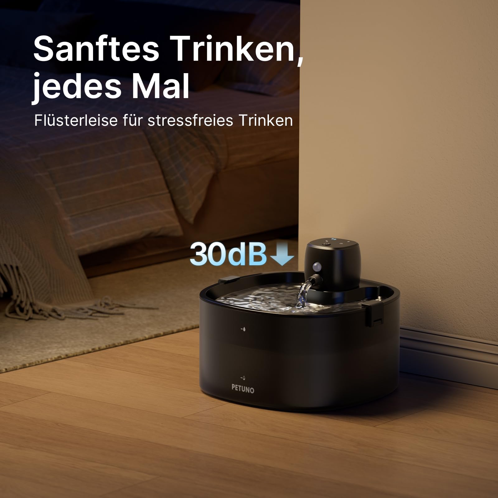 2,3L Katzenbrunnen Kabellos Batteriebetrieben, Schwarz | 4000mAh-Akku, Bewegungsmelder, Ultraleise Pumpe, Verriegelbarer Deckel, Automatischer Trinkbrunnen für Katzen
