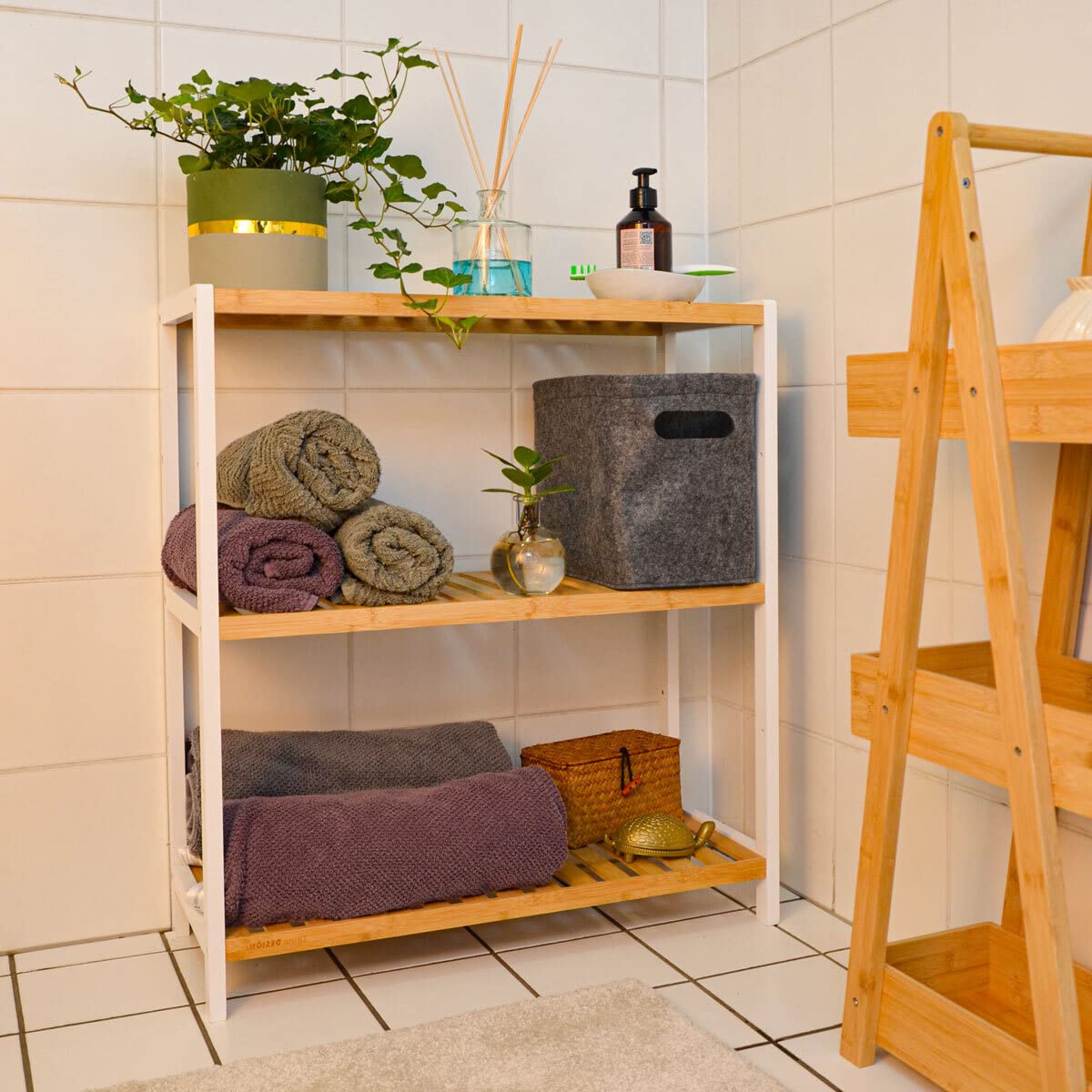 DuneDesign Bambus Standregal 60 cm Breit - 69x60x26 Badregal - Regal Wei  fr Kche Badezimmer Schrank Balkon - Badmbel Schuhregal Holz Kchenregal  Stehend - Handtuch Wandregal - Kchen Organizer : Amazon.de: Kche,  Haushalt & Wohnen