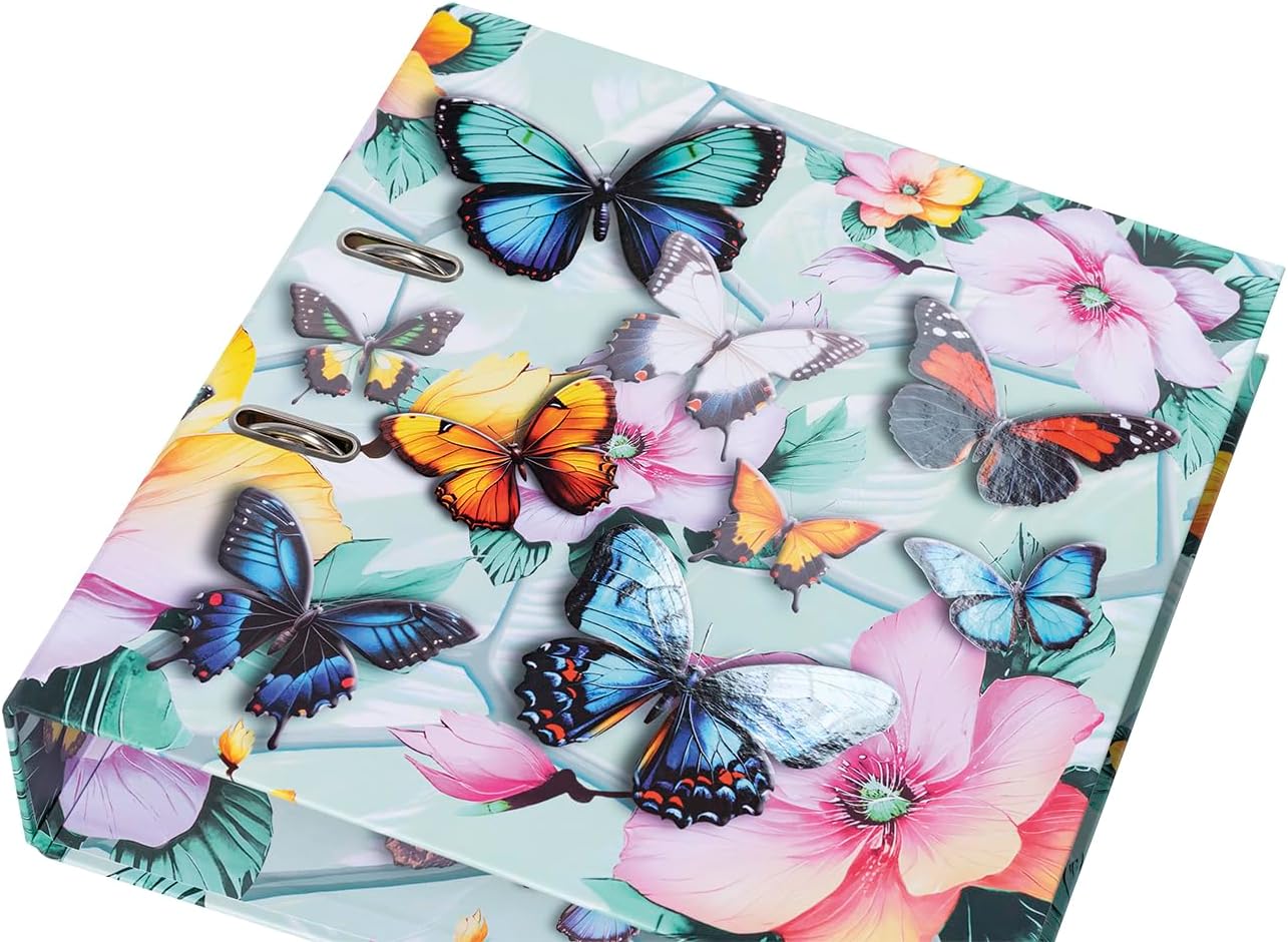 Herma Folder A4 Butterfly, 7 cm Wide, Children's Ring Binder with Flower Motif, Colourful Lever Arch File with Shiny Finish, Inner Print for Boys and Girls