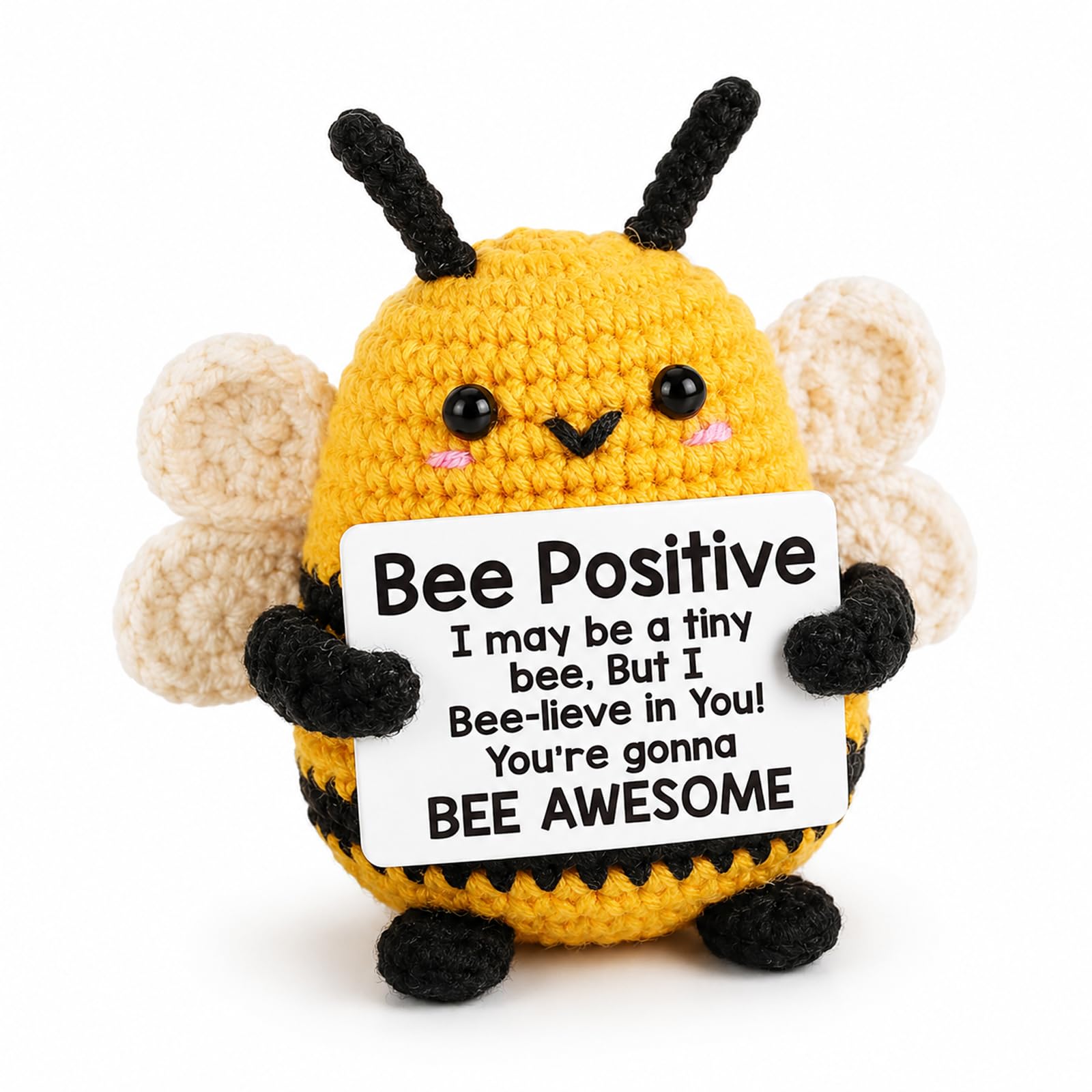 YUGPAH Positive Bee, Handmade Positive Bee Toy, Emotional Support Positives Potato Crochet Animals, Exam Good Luck Gift, Knitted Bees Doll Creative Office Decor, Affirmation for Friend Easter Gifts