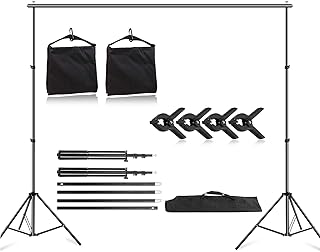 Meking 10 x 10ft Photo Backdrop Stand Kit, Heavy Duty Background Stand Support System with 4 Spring Clamps and 2 Carrying Bags for Muslin Green Screen Backdrop Portrait Party Video Studio Photography