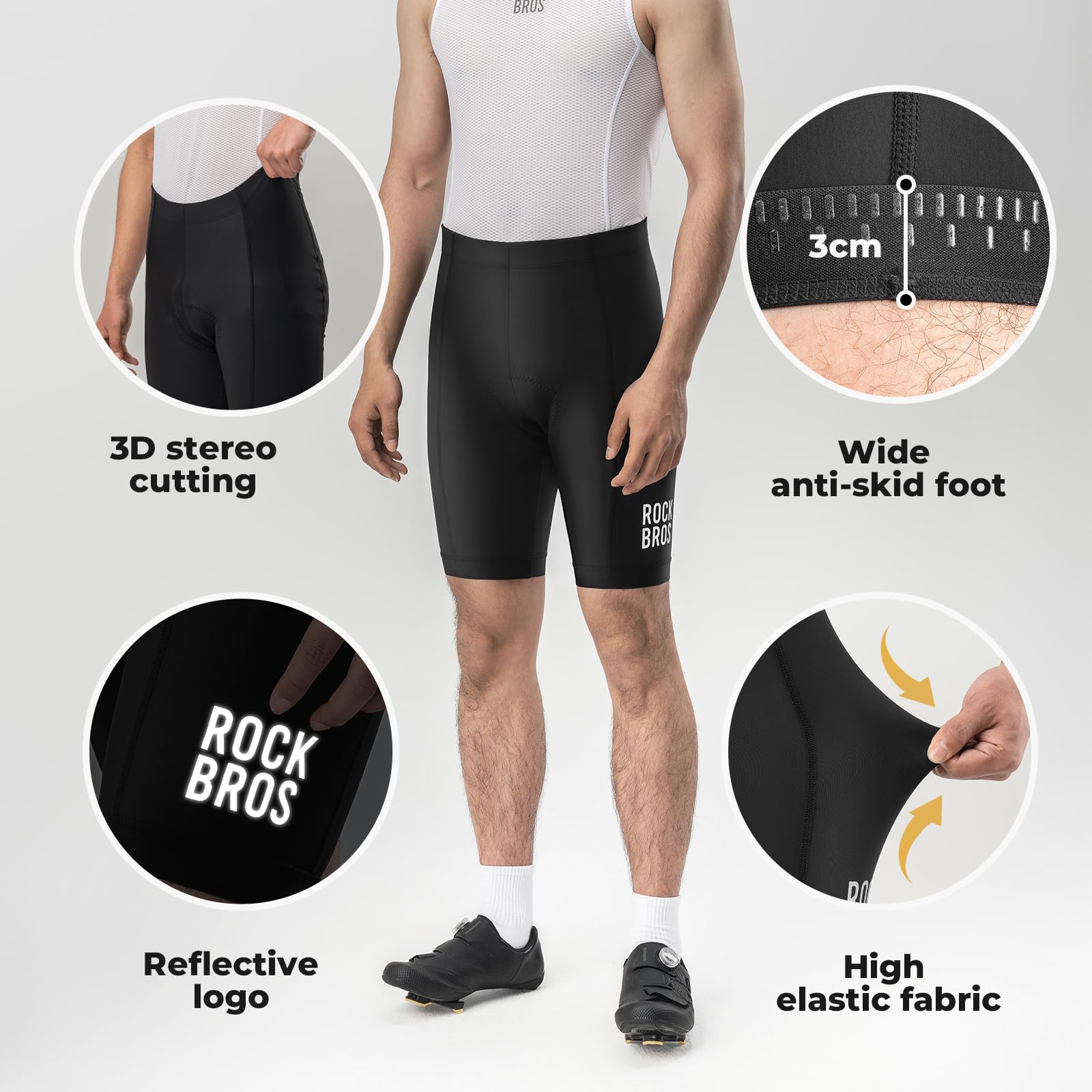 ROCKBROS Pantaloncini Ciclismo Uomo con Imbottitura, Pantaloni Bici Corti, Pantaloncini MTB Traspirante, Asciugatura Rapida
