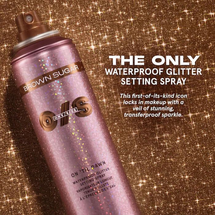 O/S by P-Starr - Waterproof Glitter Setting Spray – Long-Lasting, Transfer-Resistant Makeup Finishing Mist, Brown Sugar Shade, All-Day Hold Size: (3.4/143m)