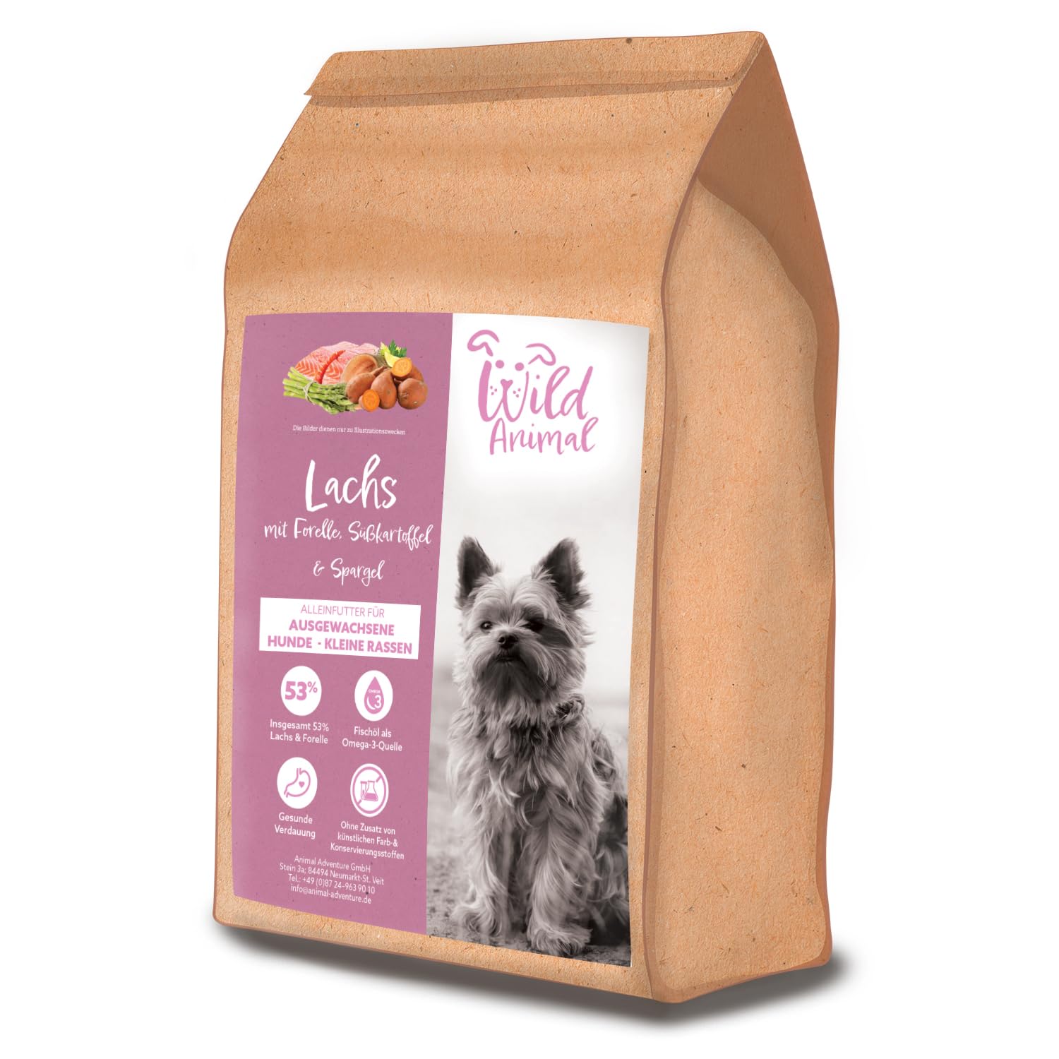 WildAnimal Mini Alimento de Calidad para Perros - salmón con Trucha, Batata y espárragos, alimento seco, sin Cereales, 1 envase (1 x 2 kg)