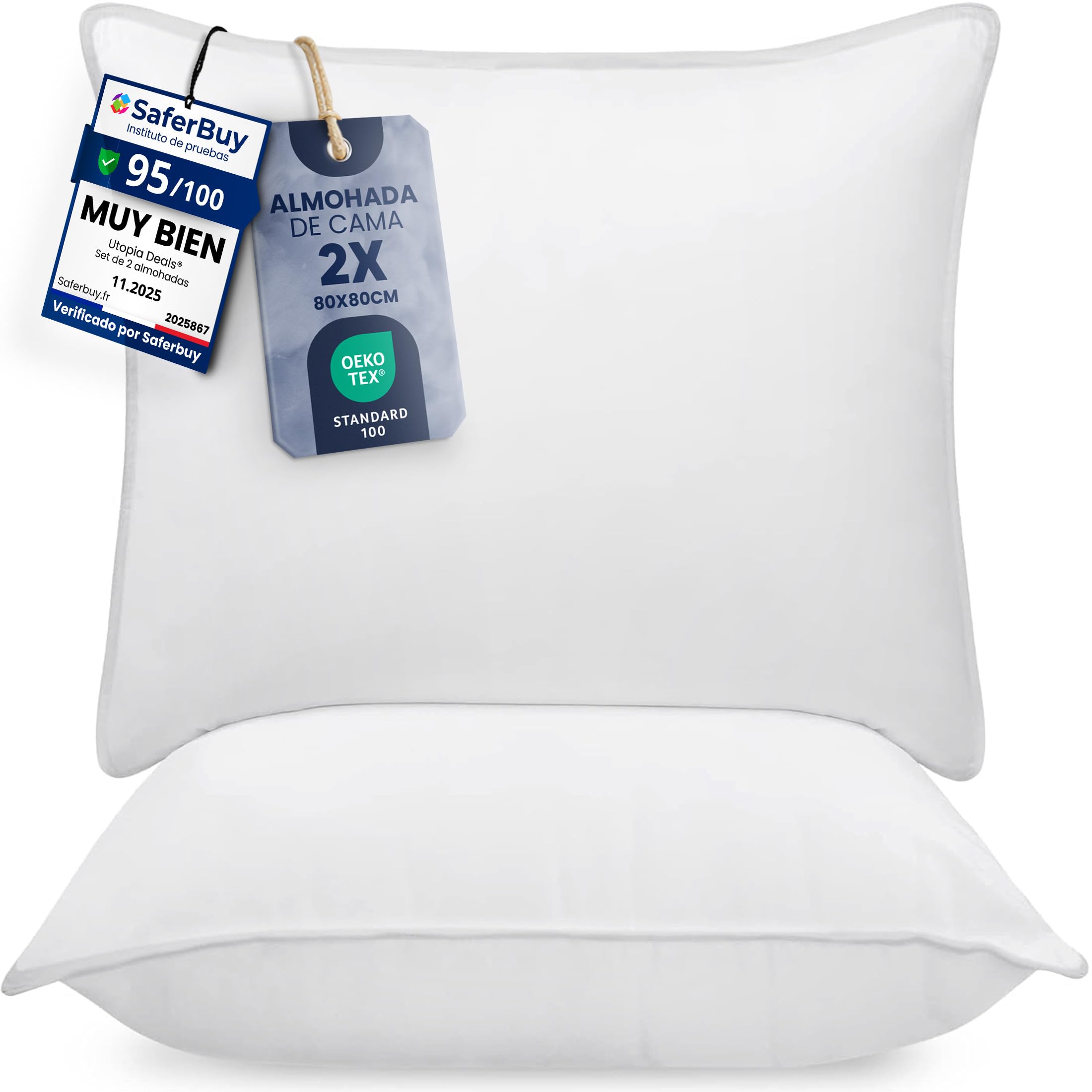 Utopia Bedding Almohadas (2 Unidades), 50 x 70 cm Almohadas de Primera, Fibra Hueca Virgen Siliconada, Almohadas Suave de Fácil Cuidado (Blanco) — view 22
