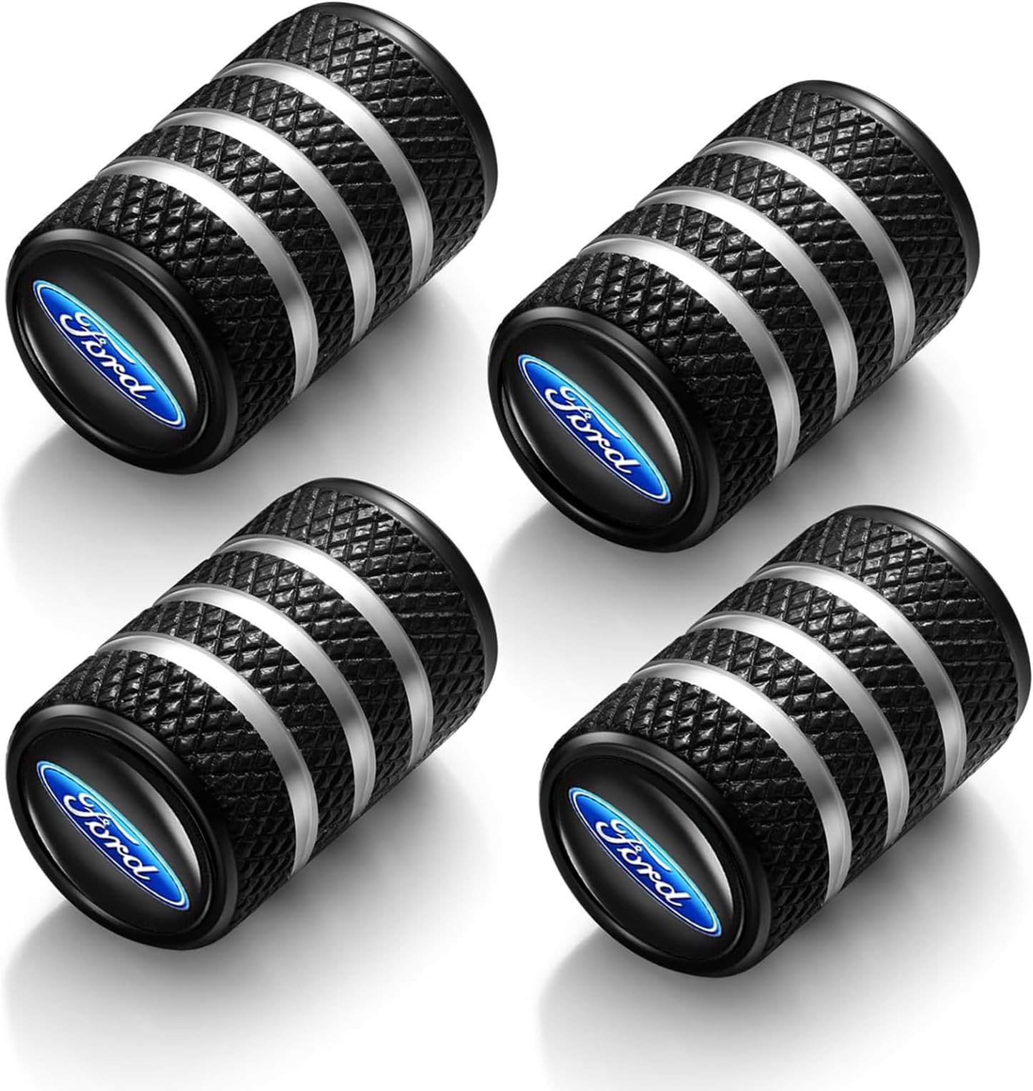 Tire Valve Stem Cap, for Ford Fusion F150 F250 F350 F450 F550 Edge Explorer Mustang F151 Stem Caps, Metal 4 pcs Tire Valve Stem Cap, Stem Covers, with O Rubber Seal, FT Black