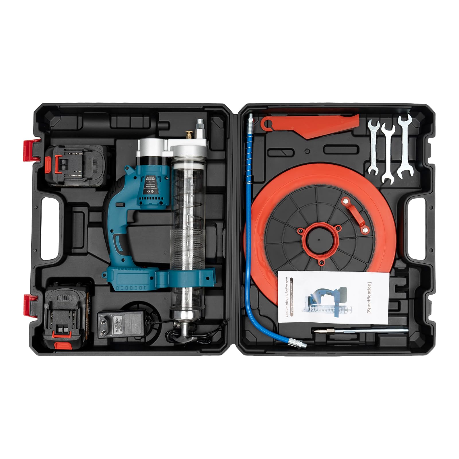 Engrasador a batería Kit pistola engrasadora eléctrica con 2 baterías y cargador con tubo y tubo flexible apto para el llenado de aceite de automóviles y máquinas agrícolas
