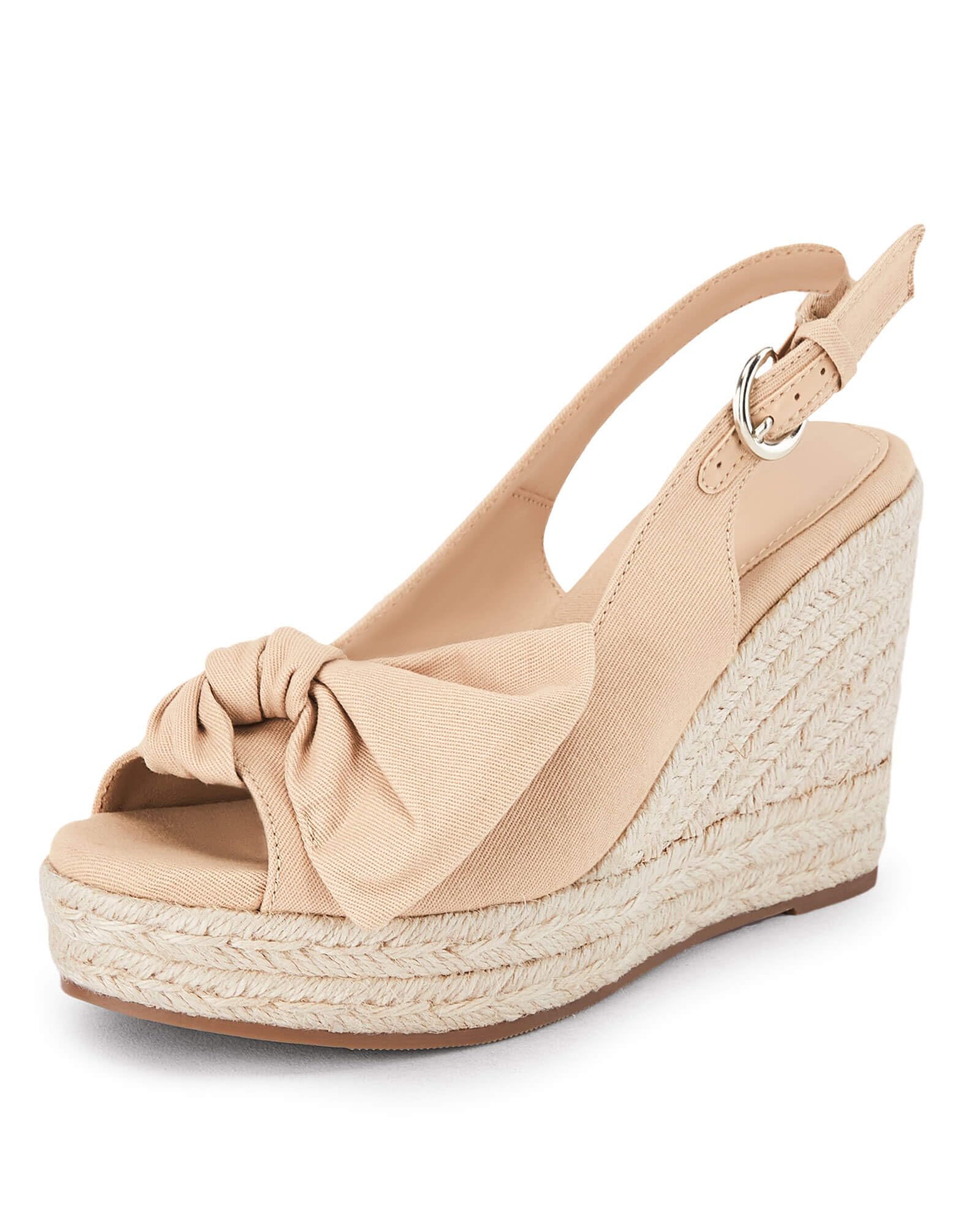 Coutgo Women's Peep Toe Wedges Heels Slingback Espadrille Platform Sandals Side Bowknot Casual Shoes