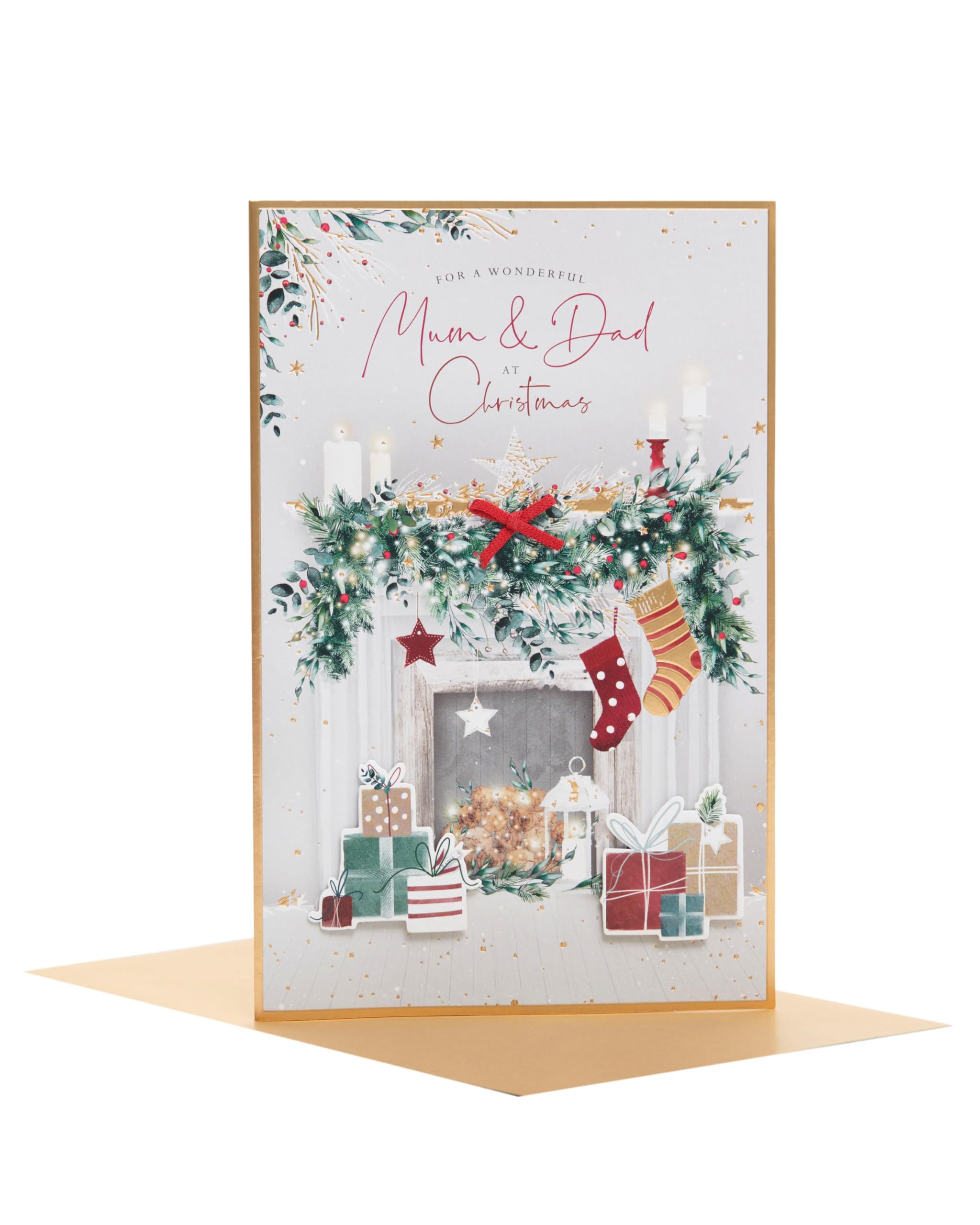 UK Greetings Christmas Card for Mum & Dad - Fireplace Design, Mum & Dad Fireplace, 165mm x 254mm