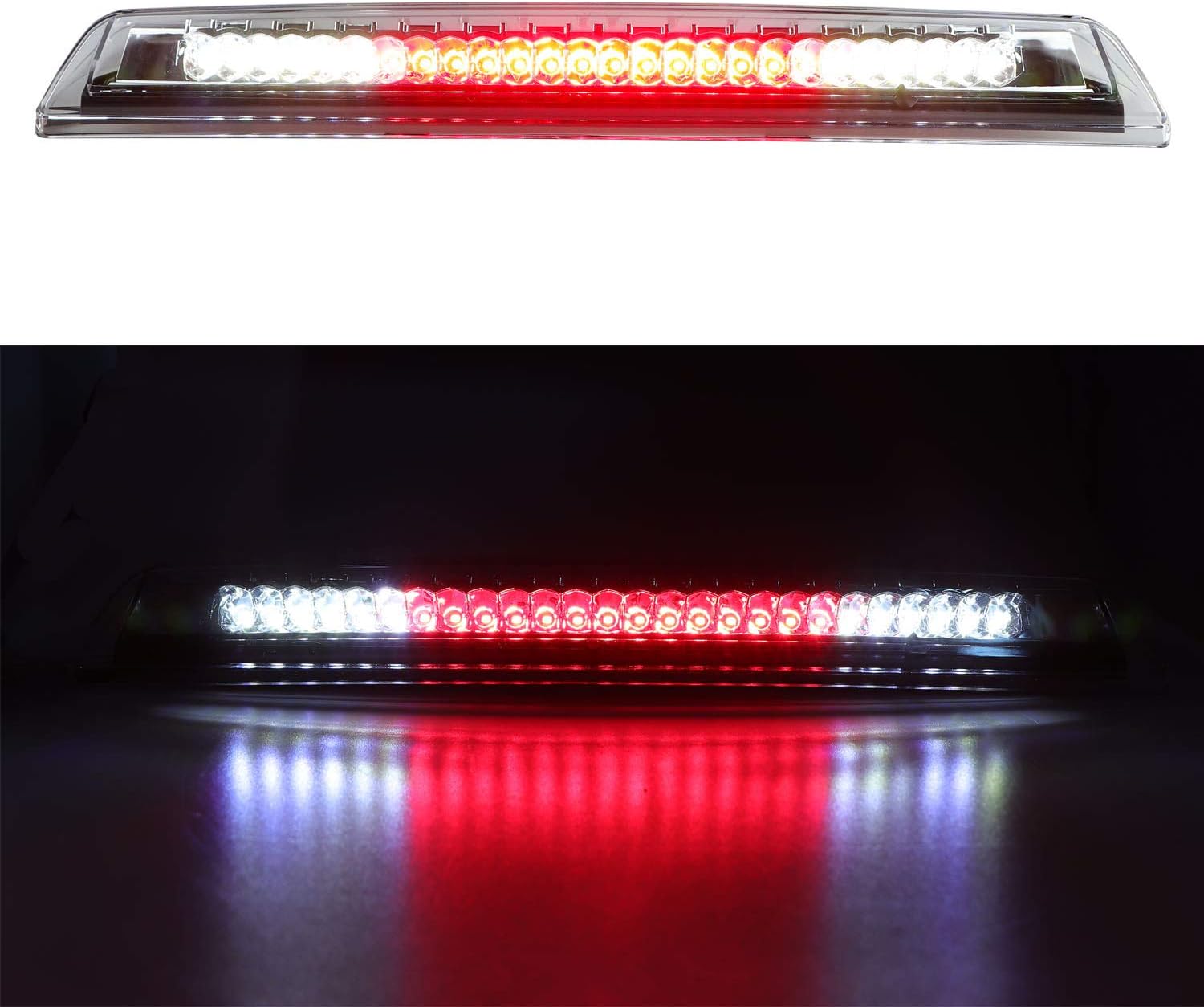 LED 3rd Brake Light For Nissan Titan 2004-2015, Frontier 2005-2016 Cargo Light Assembly, Rear Roof Center Replacement High Mount Stop Light (Chrome Housing Clear Lens)