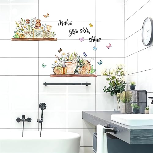Miniatura 3 de Calcomanías de pared de mariposas coloridas y macetas de flores, calcomanías de pared de sacinora con plantas verdes, vinilo extraíble para despegar