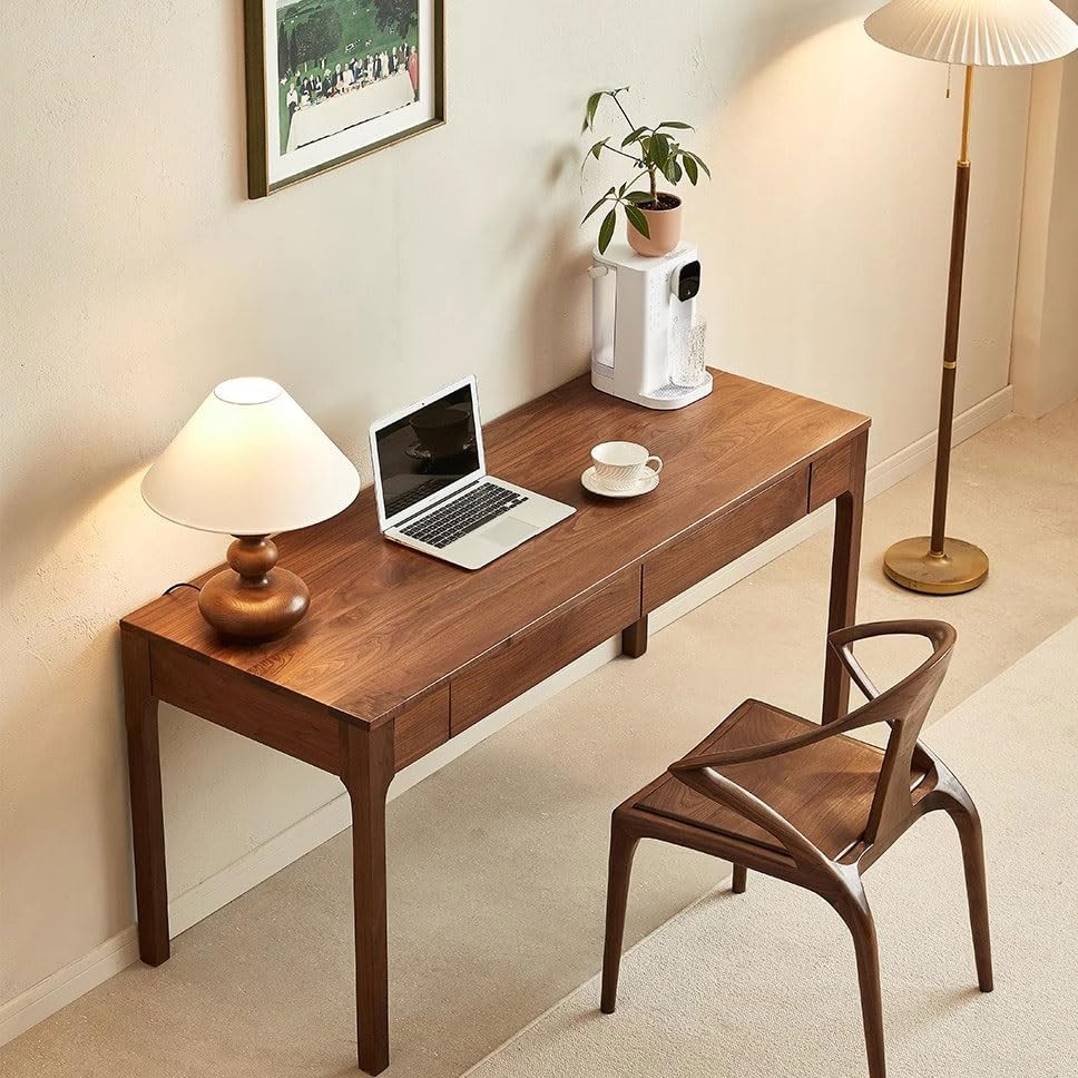 Scrivania da gioco moderna e minimalista, tavolo per PC in noce nero con supporto, 2 posti, ideale per casa e ufficio, perfetta per giocatori e professionisti