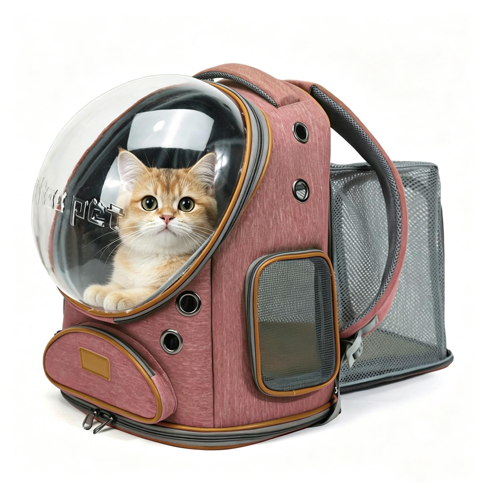 Groß Erweiterbar Katzenrucksack Hunderucksack, Tragbarer Reise-Rucksack fur Haustiere,Weltraumkapsel-Design, für Katzen und Hunde bis 8-10kg (rosa, Ohne Spurstange)