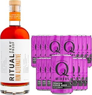 Ritual Zero Non-Alcoholic Rum Alternative with of Q Mixers Ginger Beer for your favorite Alcohol-Free Mixed Drink | 15 PACK