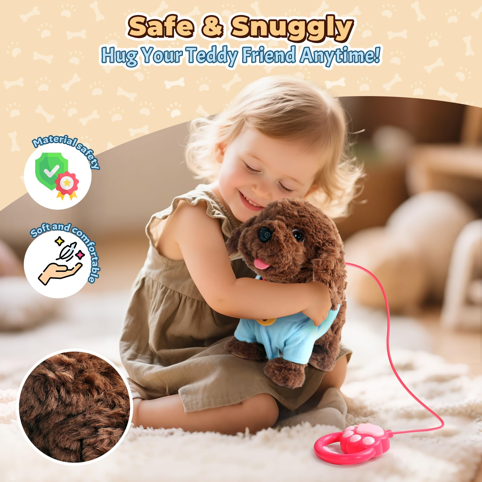 TONZE Cagnolino Che Abbaia e Cammina Peluche Cane Giocattolo che Cammina e Abbaia Giocattoli Bambina 2 Anni Realistico Animali Giocattolo per Bambini Giochi Interattivi per Bambini 2 3 4 Anni