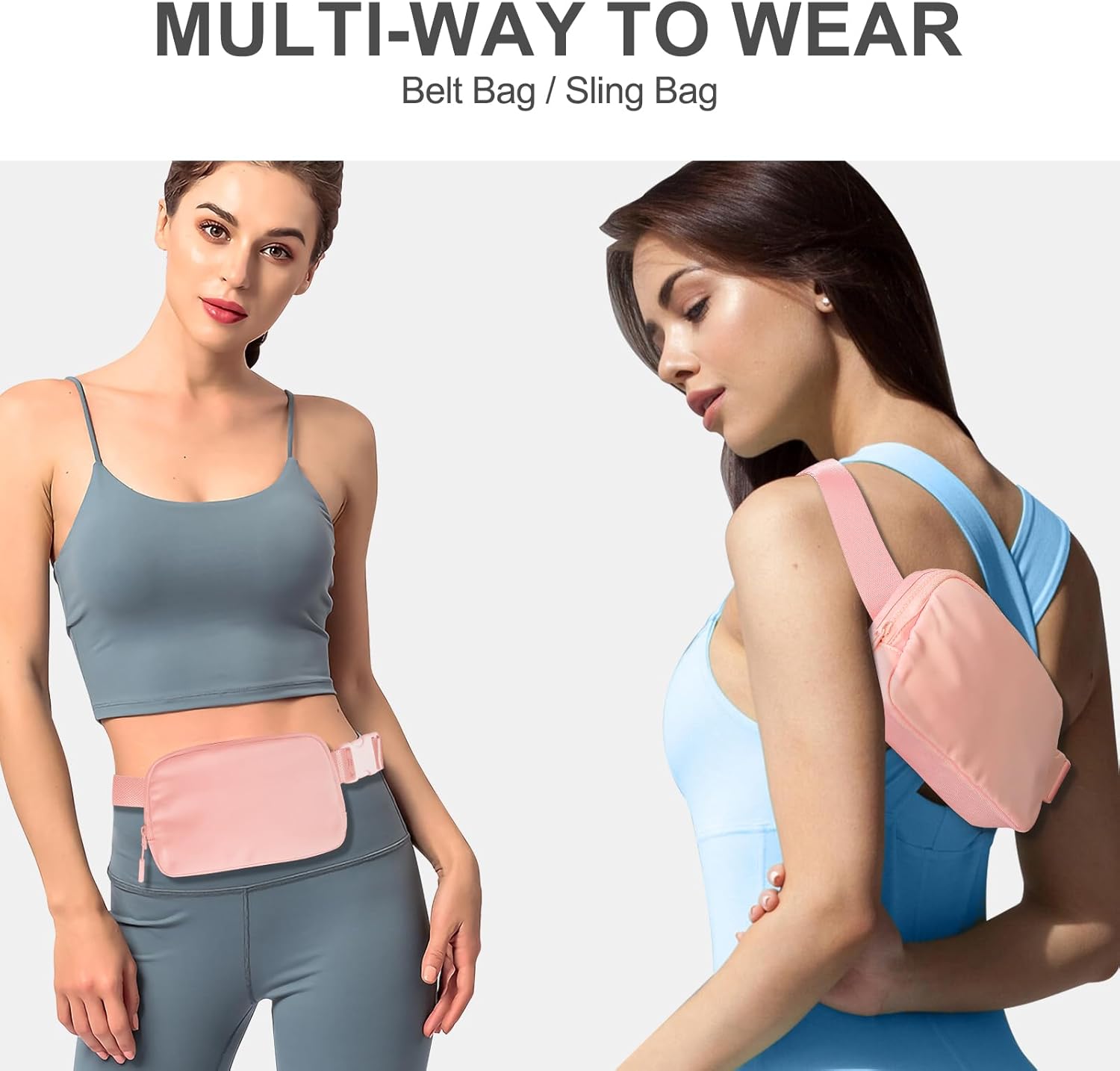 Belt Bag with Extender Strap 65'', Plus Size Fanny Pack Crossbody Bags for Women Men, Mini Everywhere Belt Bag, Fashion Small Waist Pouch (Pink + strap) - Image 3