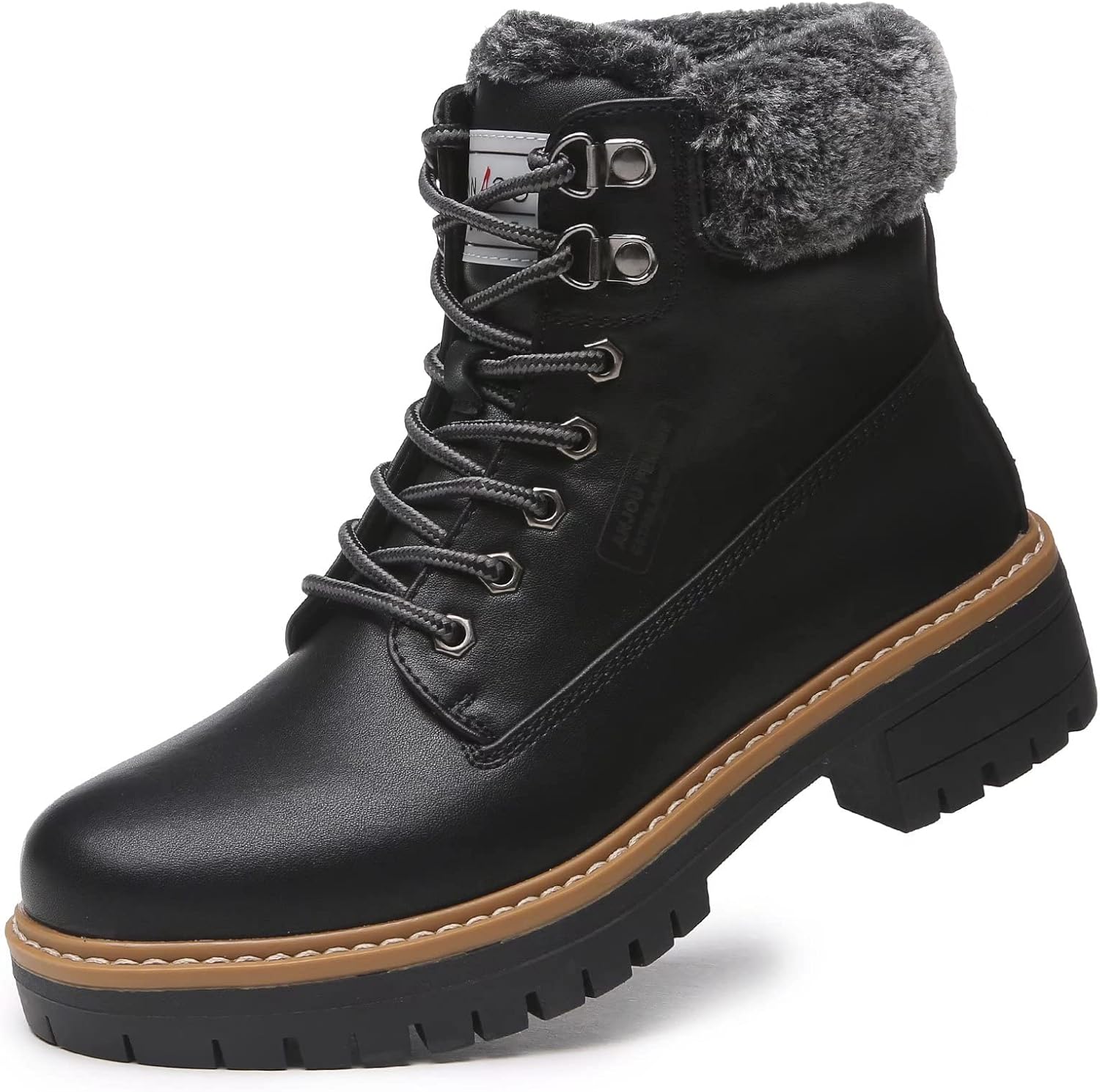 ANJOUFEMME Work Winter Hiking Boots For Women - Womens Snow Outdoor Casual Lace up Ankle Boots Waterproof Lightweight Warm Backpacking Walking Hiking Shoes