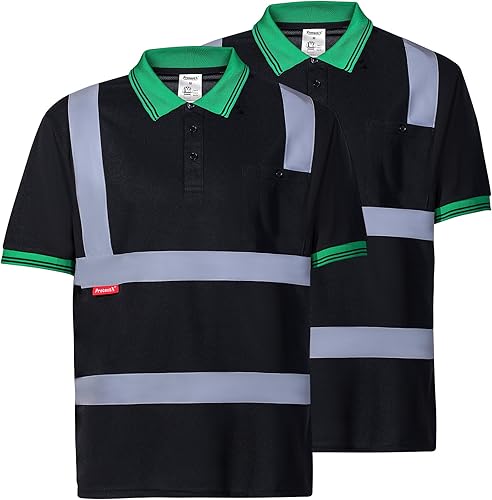 Miniatura 15 de ProtectX Camiseta de seguridad reflectante de manga corta de alta visibilidad, camisas de alta visibilidad transpirables resistentes para hombres