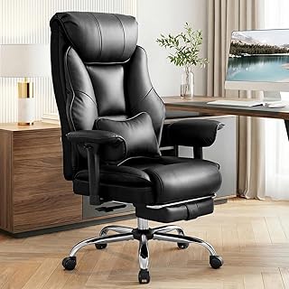 WOLTU Bürostuhl ergonomisch, Chefsessel Doppellagige weiche Rückenlehne, 3-stufige Rückenlehnenverstellung, mit Lendenwirbelstütze, Fußstütze, für Büro, Besprechungsraum, PU, Schwarz