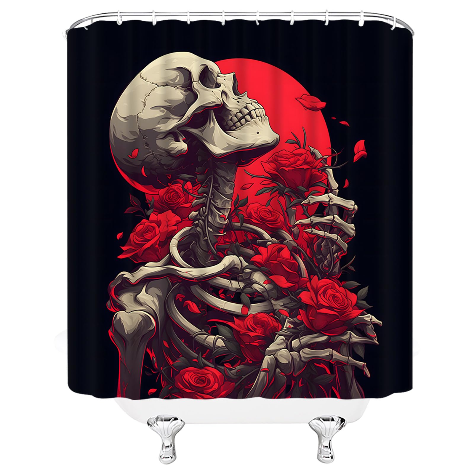 Duschvorhang-Set Mit Totenkopf-Motiv – Inkl. 3 Teppiche & Haken, Wasserdichter Stoff, 183x183 Cm, Gothic-Design