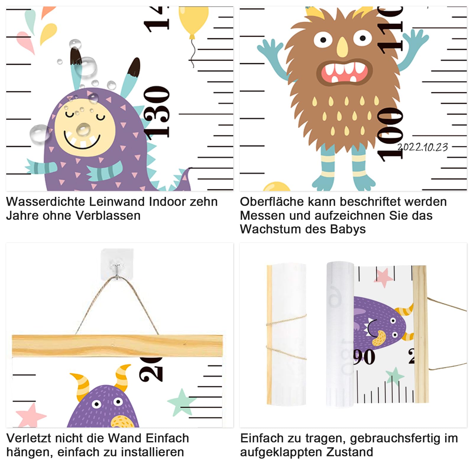 Metro per bambini in tela rimovibile barra di misurazione arrotolabile altimetro decorazione da parete