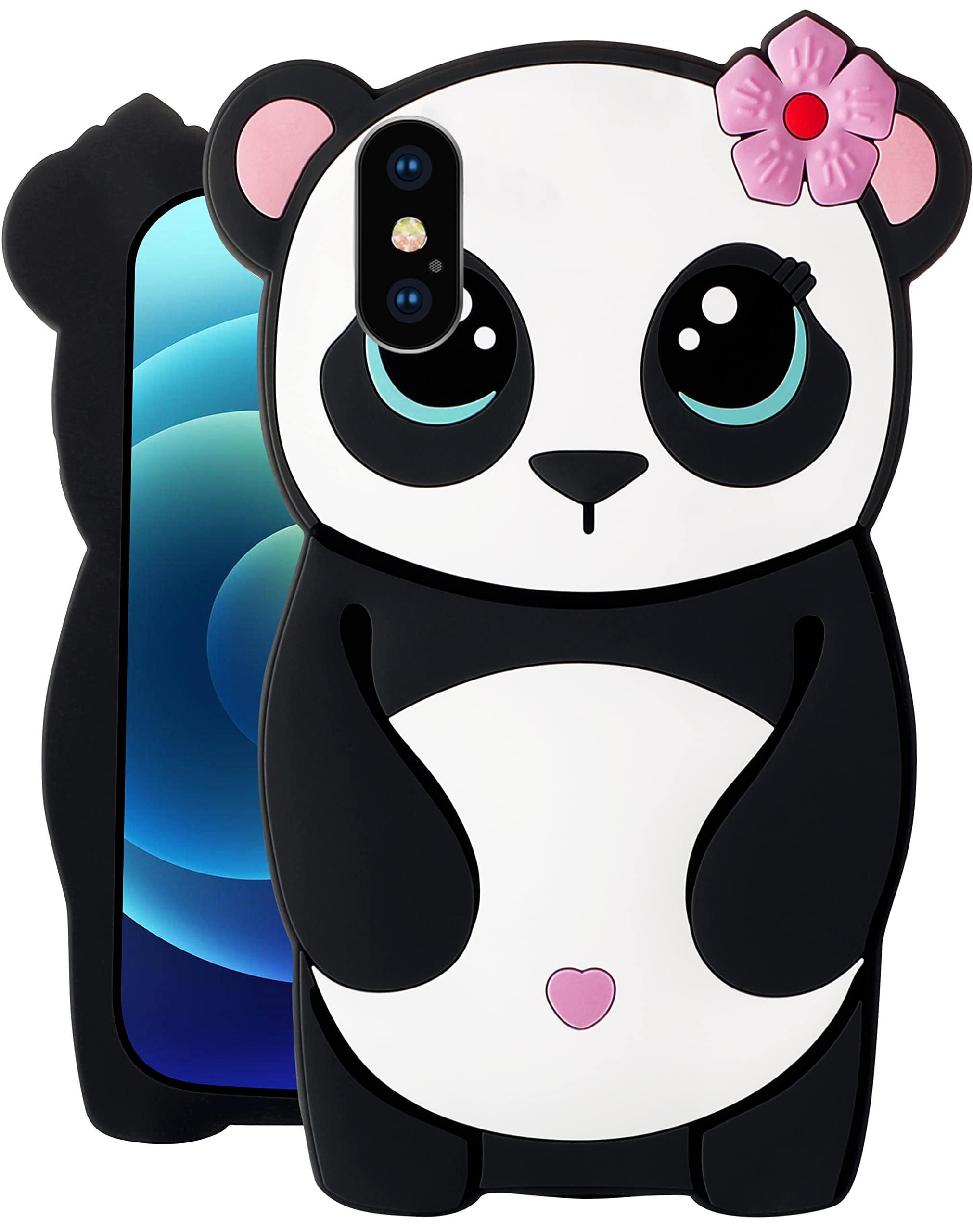 JoySolar Panda Sister Case for iPhone Xs Max 6.5" Cute Silicone 3D Cartoon Character Animal Phone Cover for Kids Girls Cool Fun Kawaii Soft Funny Unique Cases for Apple XS Max