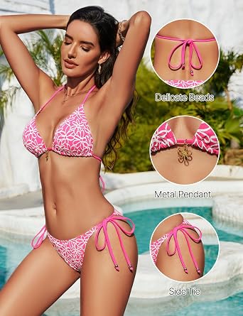 Women String Bikini Sets Triangle Textured Metal Swimsuit
