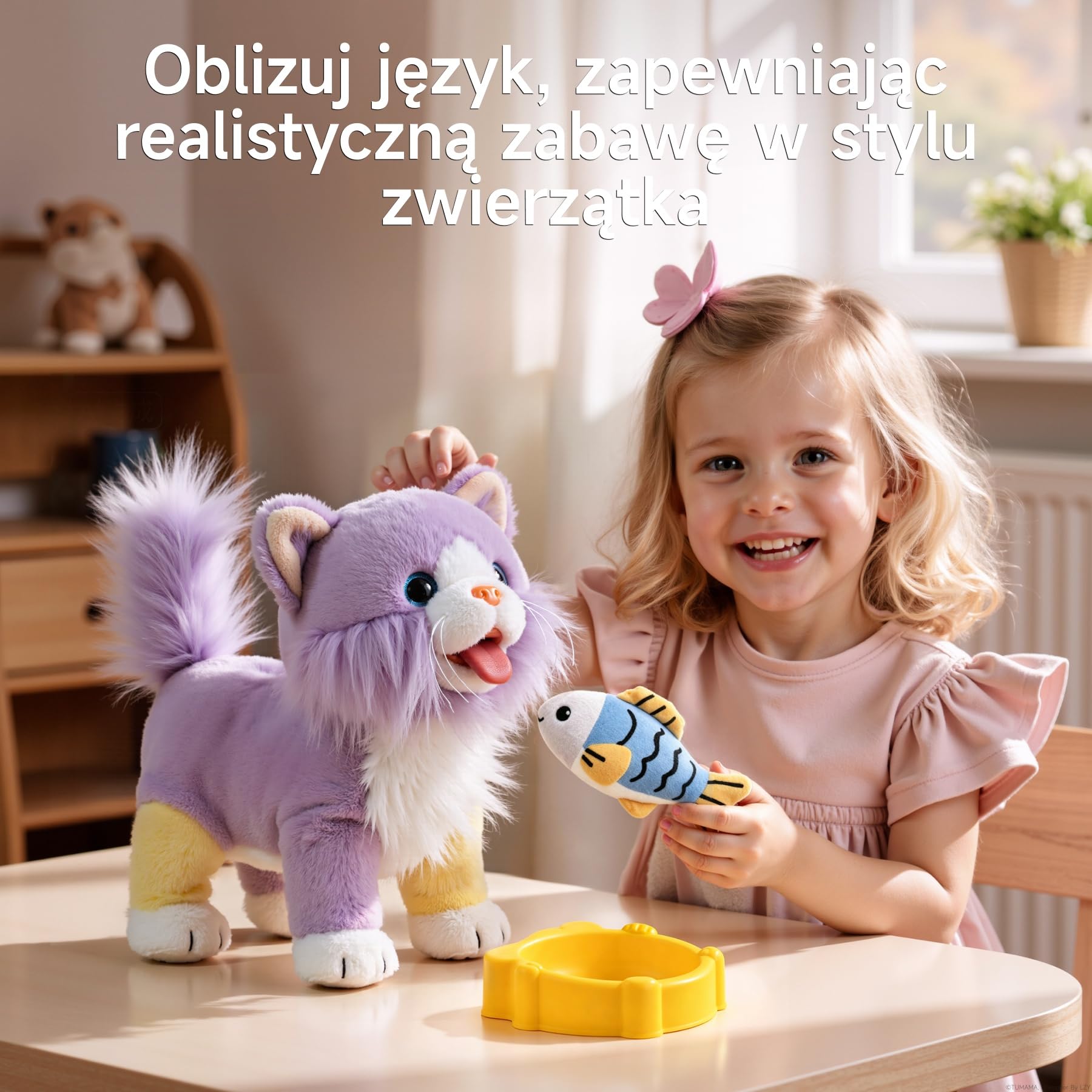 OR OR TU Zabawka Kot Chodzący i Miauczący dla Dzieci, Elektroniczny Pluszowy Kot z Pilotem, Miauczy, Macha Ogonem i Wysuwa Język, Interaktywne Elektroniczne Zwierzątko Robot Kot