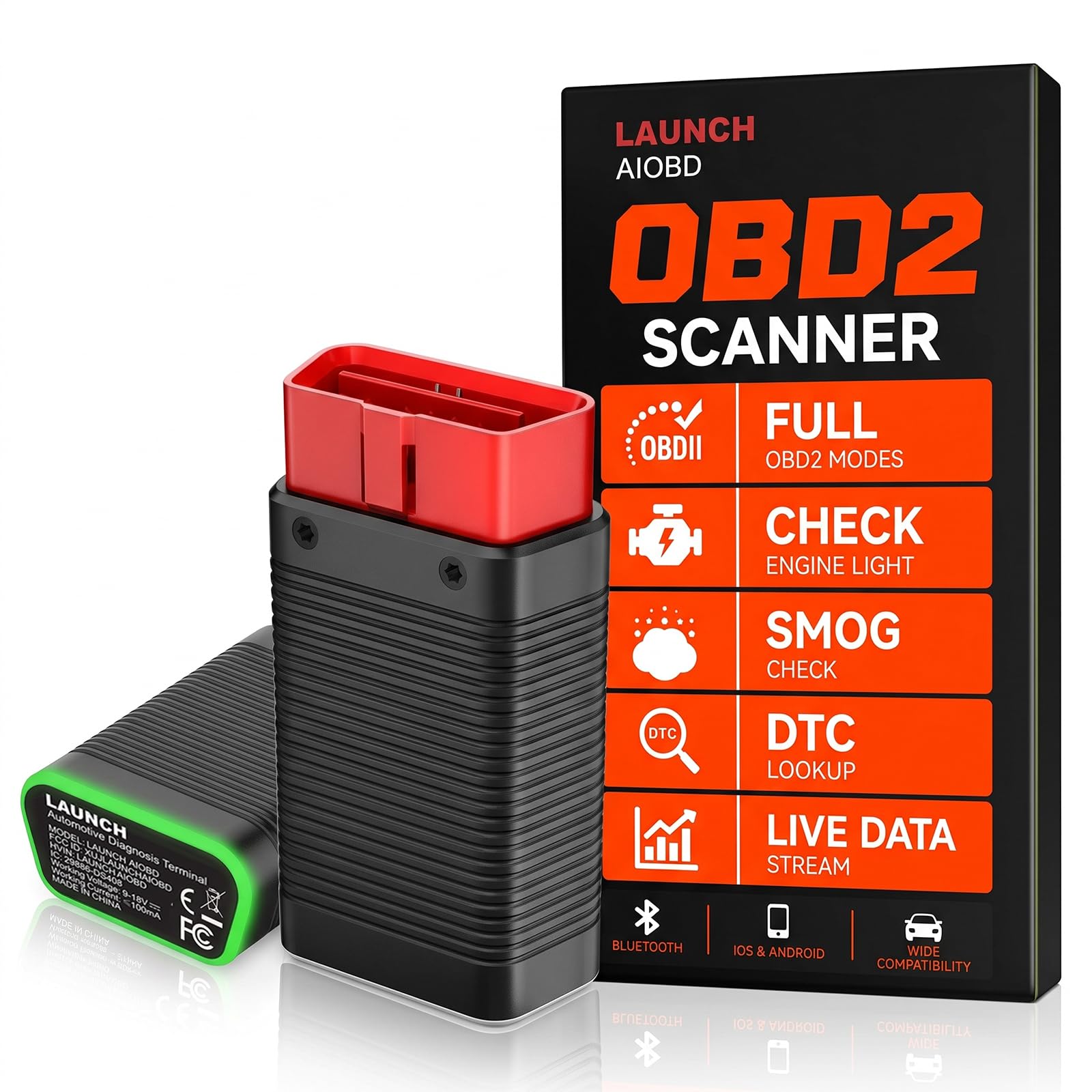LAUNCH AIOBD Scanner Bluetooth OBD2 – Diagnostic complet du système, AI explique les défauts simplement, pièces / main-d'œuvre / estimations des coûts, fonctionne avec iPhone et Android