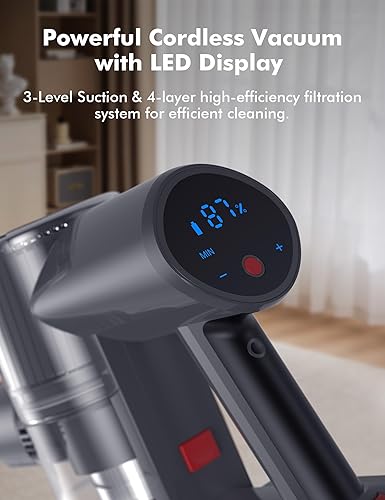 Miniatura 6 de Aspiradora inalámbrica, aspiradora de 300 W para el hogar, aspiradora de palo con taza de polvo XL, carga recargable de montaje en pared, linterna