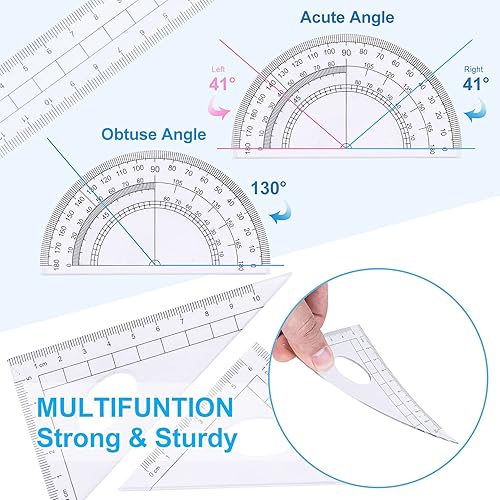 Miniatura 4 de Kit de geometría matemática de 10 piezas con caja de almacenamiento inastillable, suministros para estudiantes, brújula de dibujo incluye