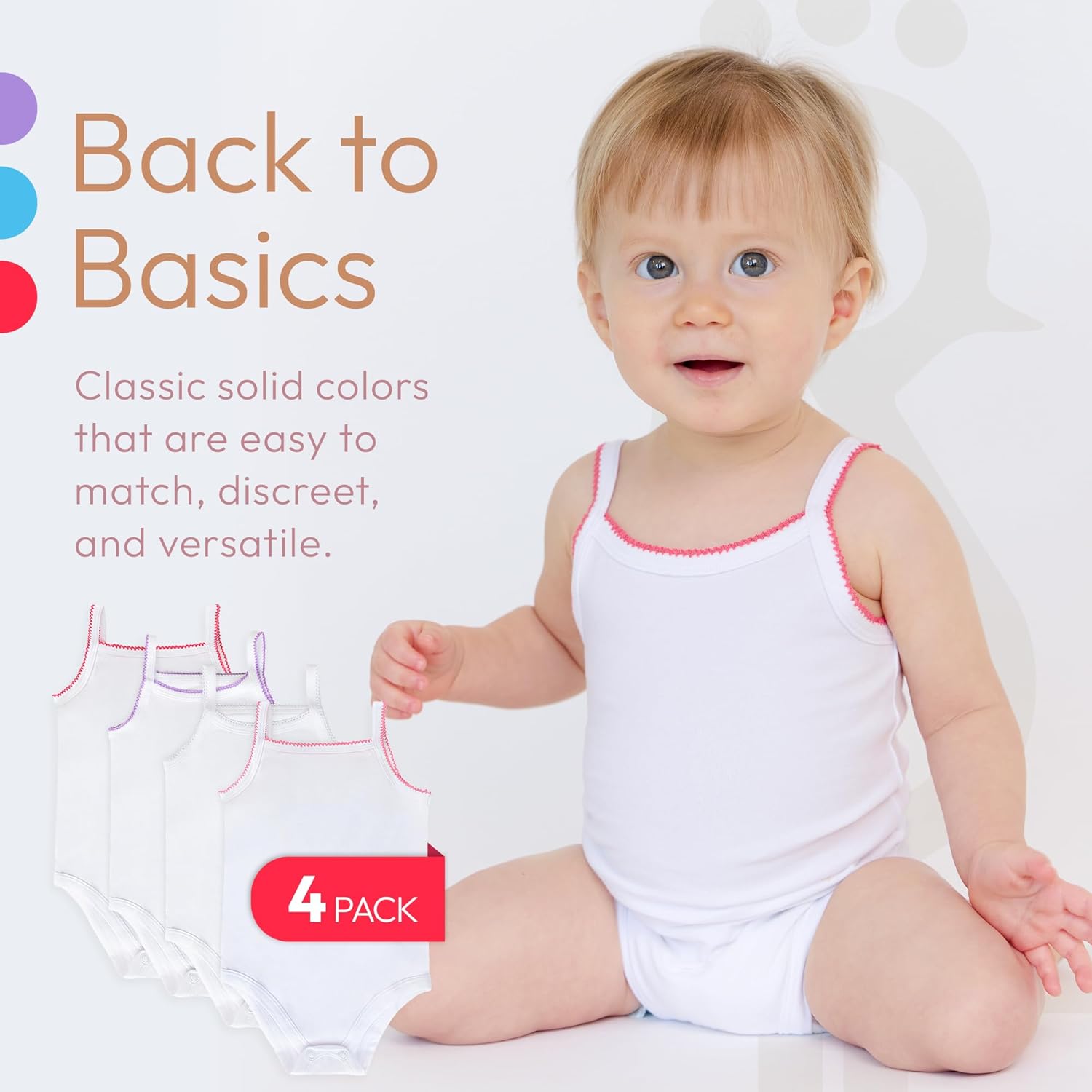 Feathers Tank Top Baby Girl Undershirts - Super Soft Cotton One-Piece Toddler Bodysuit (4 Pack) (Multicolor) - Image 4