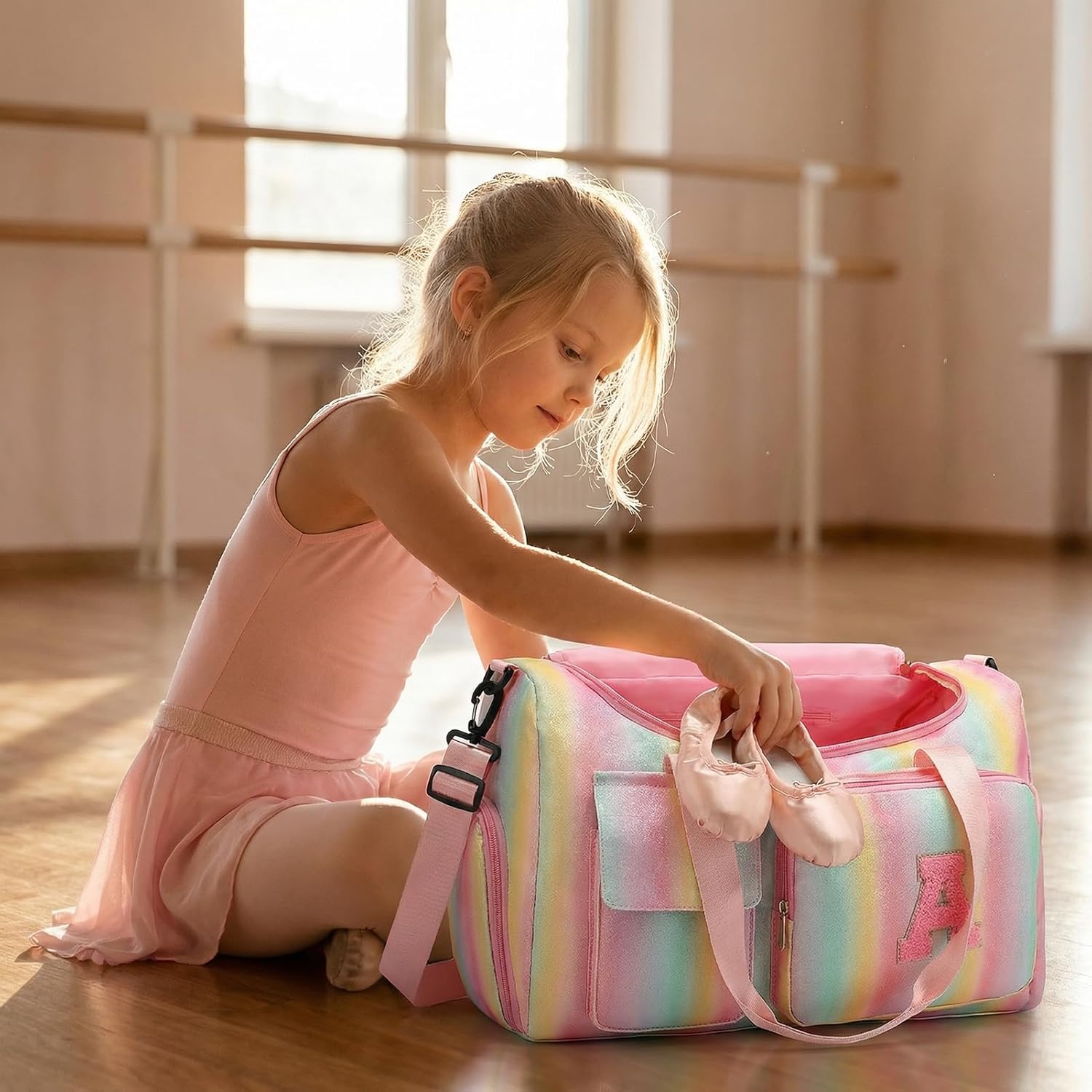 Birthday Gift for Teen Girl Gifts Trendy Stuff, Kids Travel Duffle Bag Girls Initial Gym Bag with Shoes Compartment, Personalized Weekender Bags Pink M - Image 3