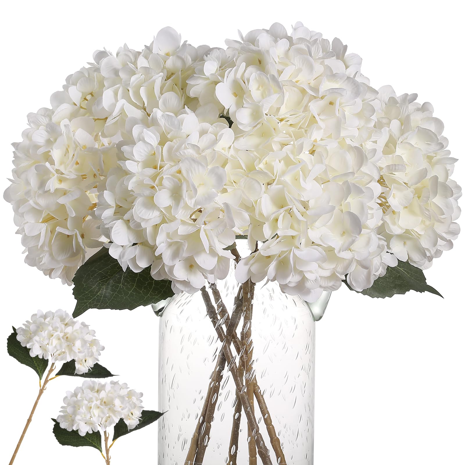 Kisflower 6Pcs Silk Hydrangea Artificial Flowers Realistic 0, White